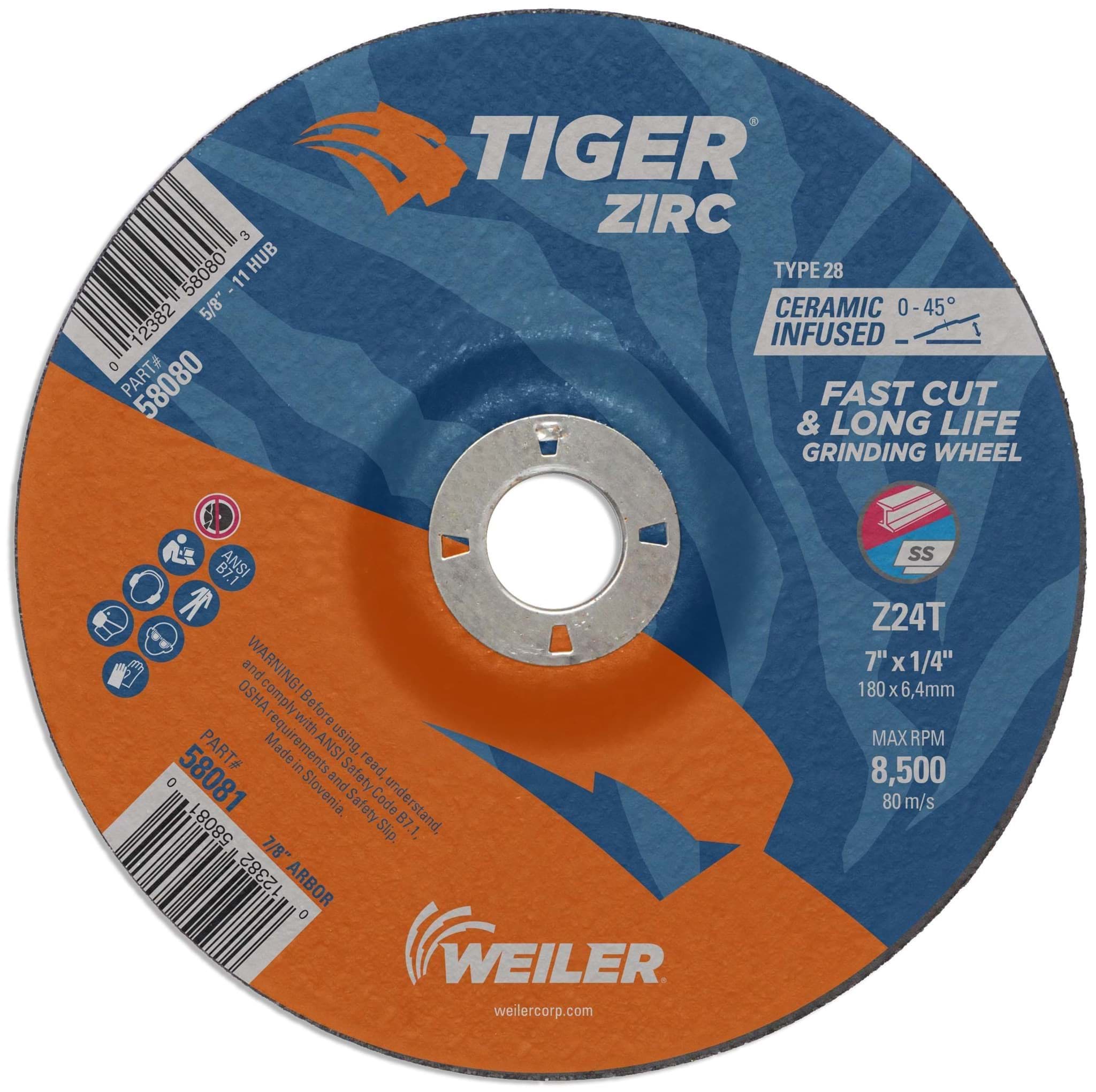 Picture of 7"x 1/4" TIGER ZIRC Type 28 Grinding Wheel, Z24T, 7/8" Arbor Hole