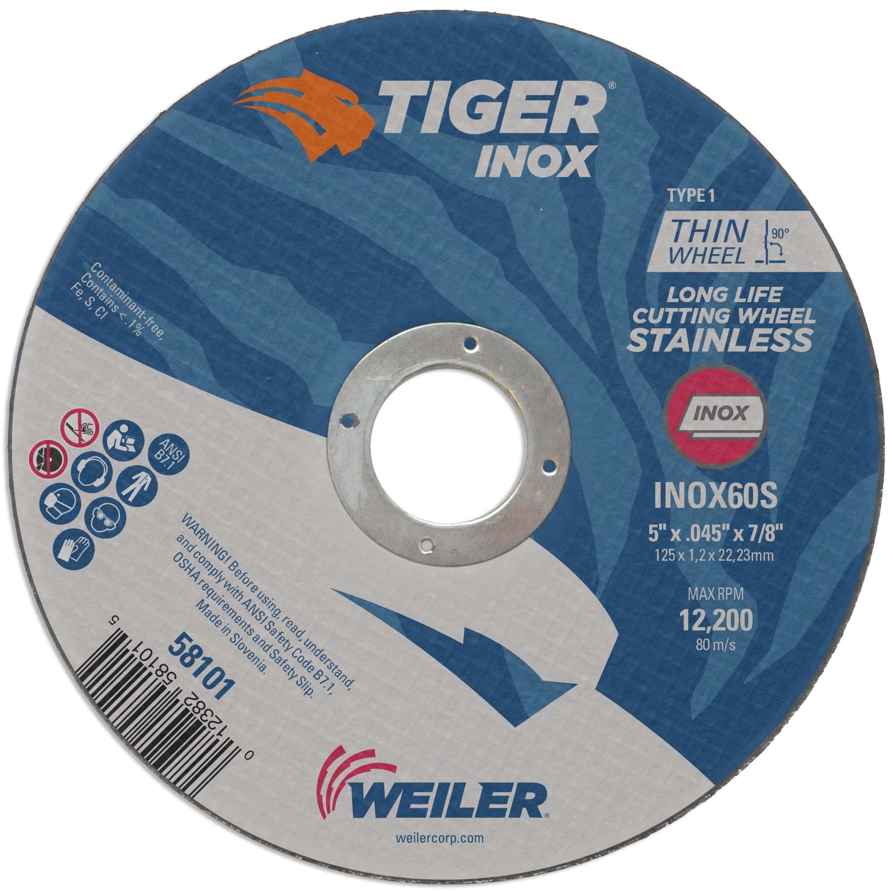 Picture of 5" x .045" TIGER INOX Type 1 Cutting Wheel, INOX60S, 7/8" Arbor Hole