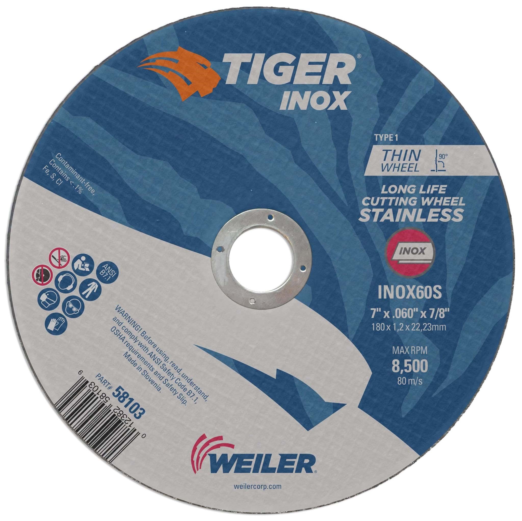 Picture of 7" x .060" TIGER INOX Type 1 Cutting Wheel, INOX60S, 7/8" Arbor Hole