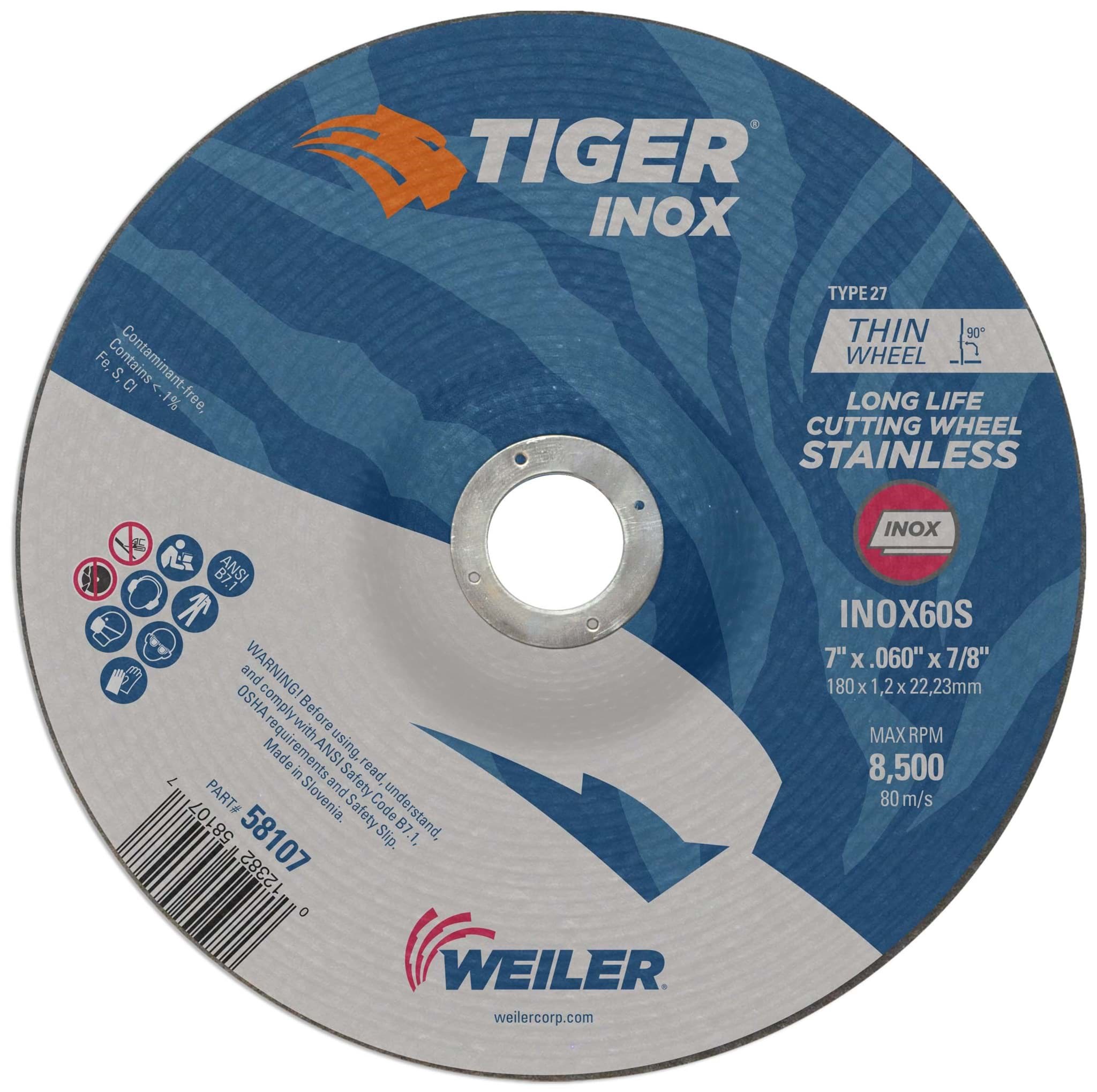 Picture of 7" x .060" TIGER INOX Type 27 Cutting Wheel, INOX60S, 7/8" Arbor Hole