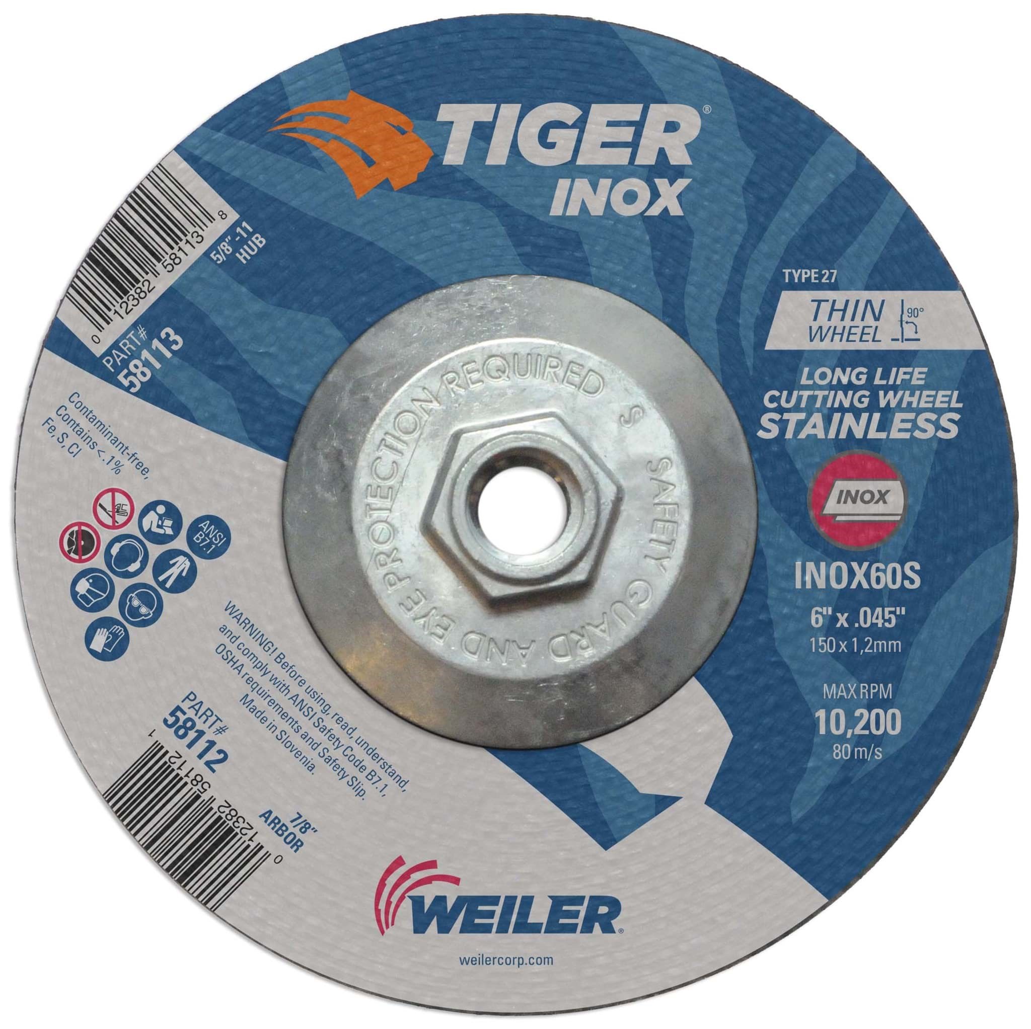 Picture of 6" x .045" TIGER INOX Type 27 Cutting Wheel, INOX60S,, 5/8"-11 Nut