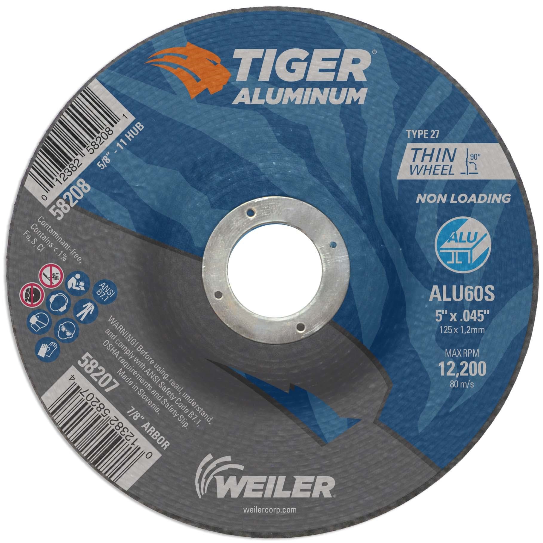Picture of 5" x .045" Tiger Aluminum Type 27 Cutting Wheel ALU60S 7/8 Arbor Hole