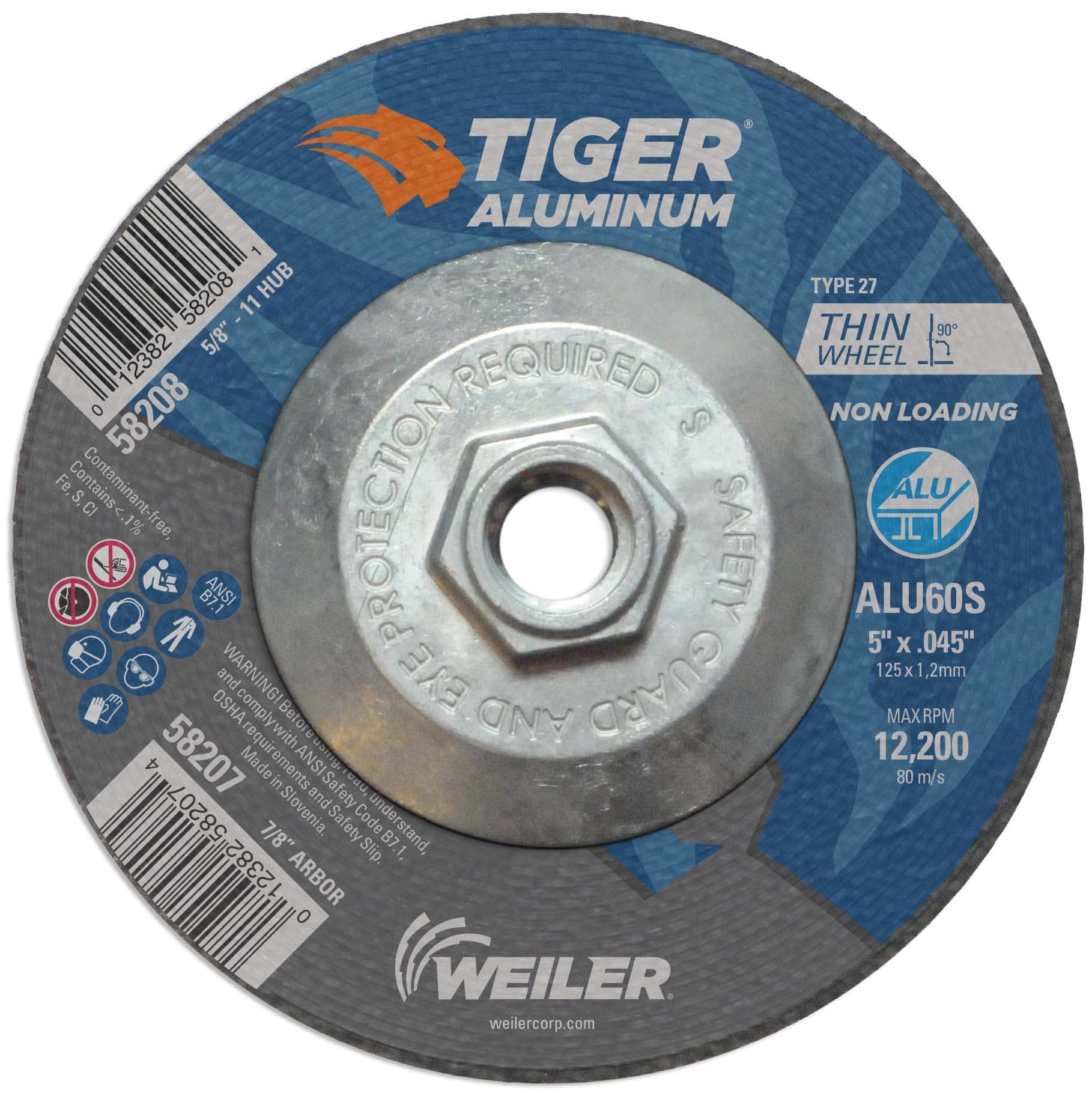 Picture of 5" x .045" Tiger Aluminum Type 27 Cutting Wheel ALU60S 5/8-11 Nut