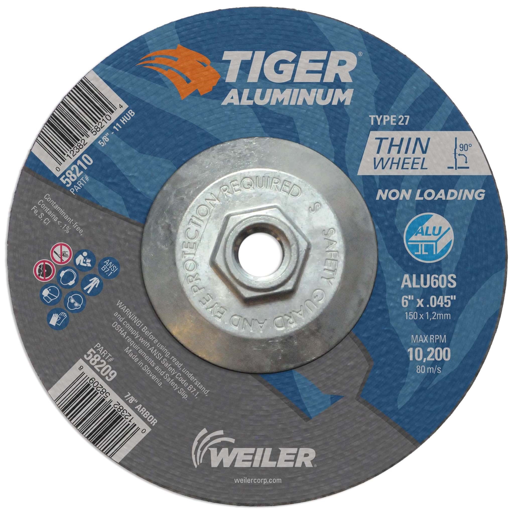 Picture of 6" x .045" Tiger Aluminum Type 27 Cutting Wheel ALU60S 5/8-11 Nut