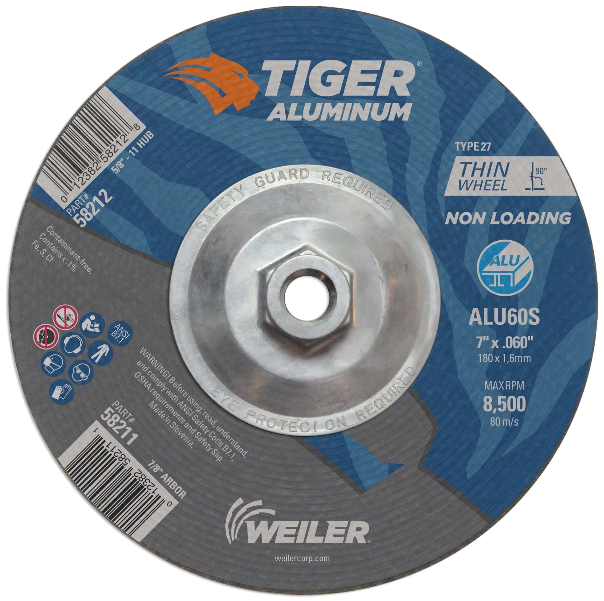 Picture of 7" x .060" Tiger Aluminum Type 27 Cutting Wheel ALU60S 5/8-11 Nut