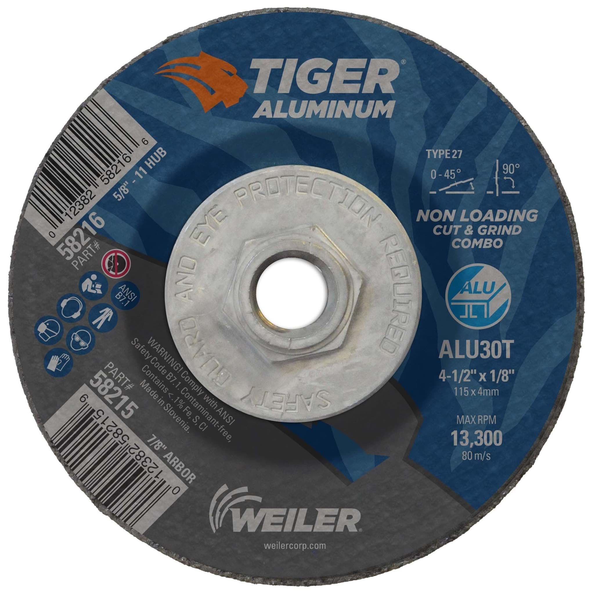 Picture of 4-1/2 x 1/8 Tiger Aluminum Type 27 Cut/Grind Combo Wheel ALU30T 5/8-11 Nut