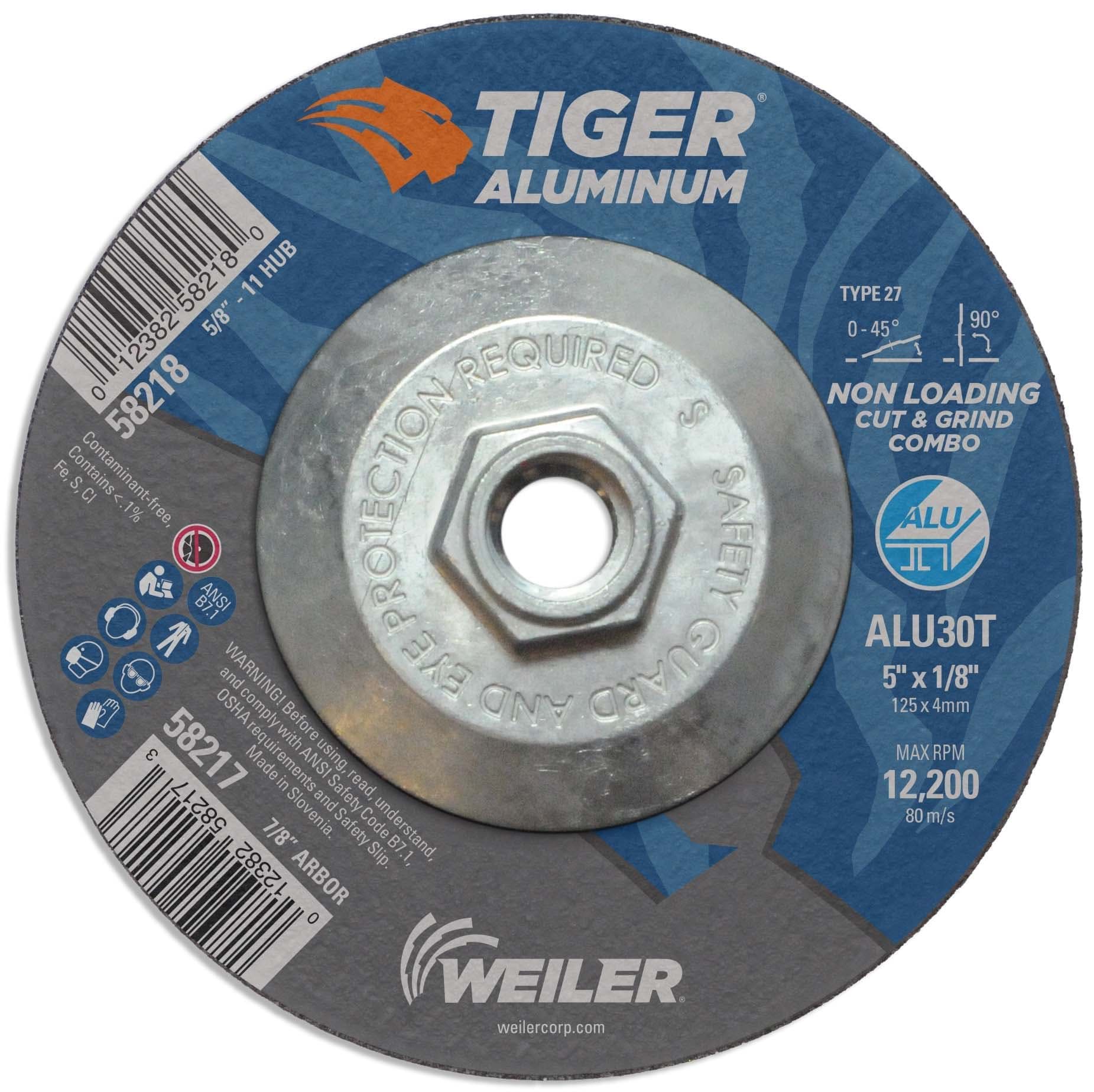 Picture of 5 x 1/8 Tiger Aluminum Type 27 Cut/Grind Combo Wheel ALU30T 5/8-11 Nut
