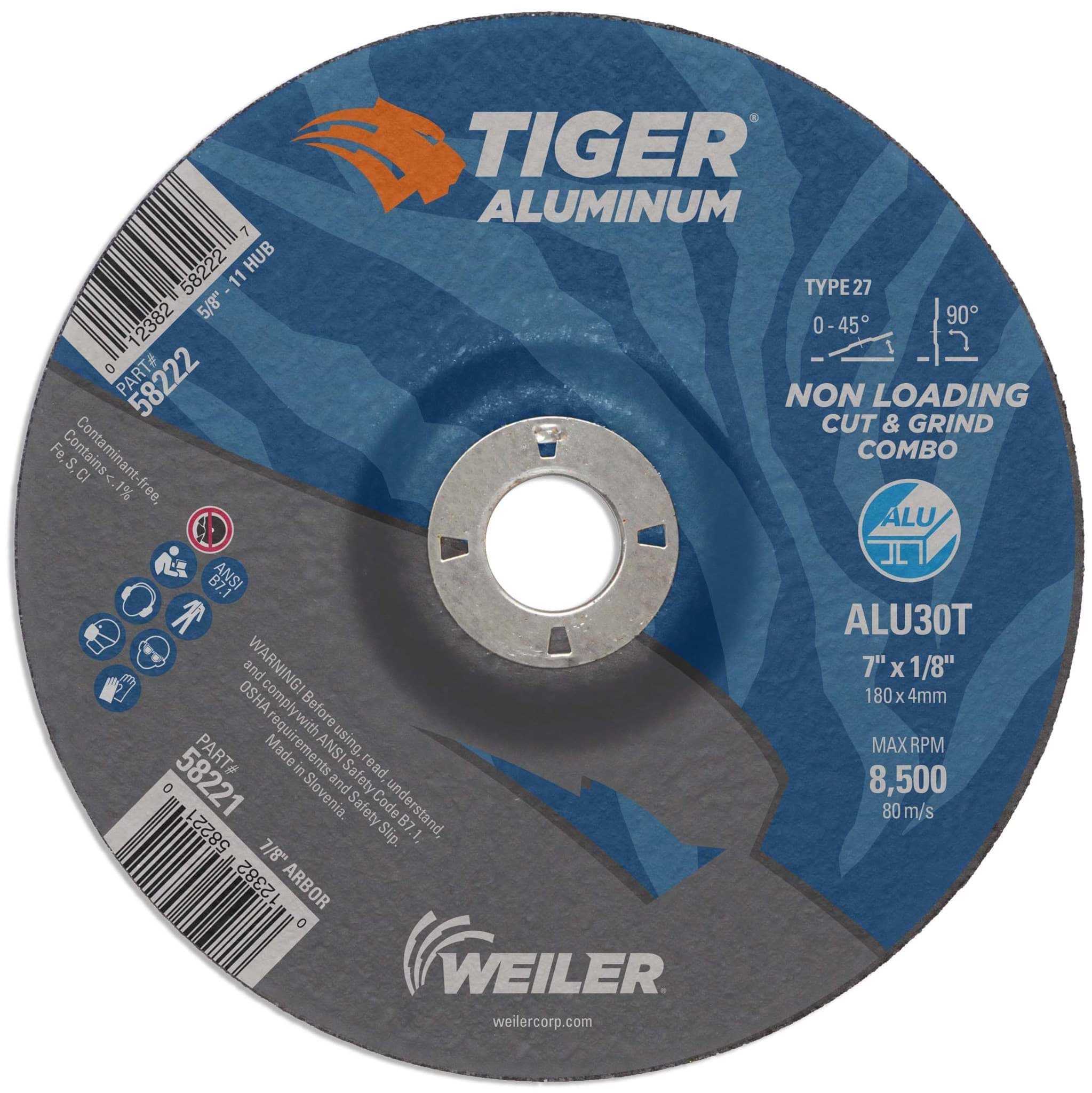 Picture of 7 x 1/8 Tiger Aluminum Type 27 Cut/Grind Combo Wheel ALU30T 7/8 Arbor Hole