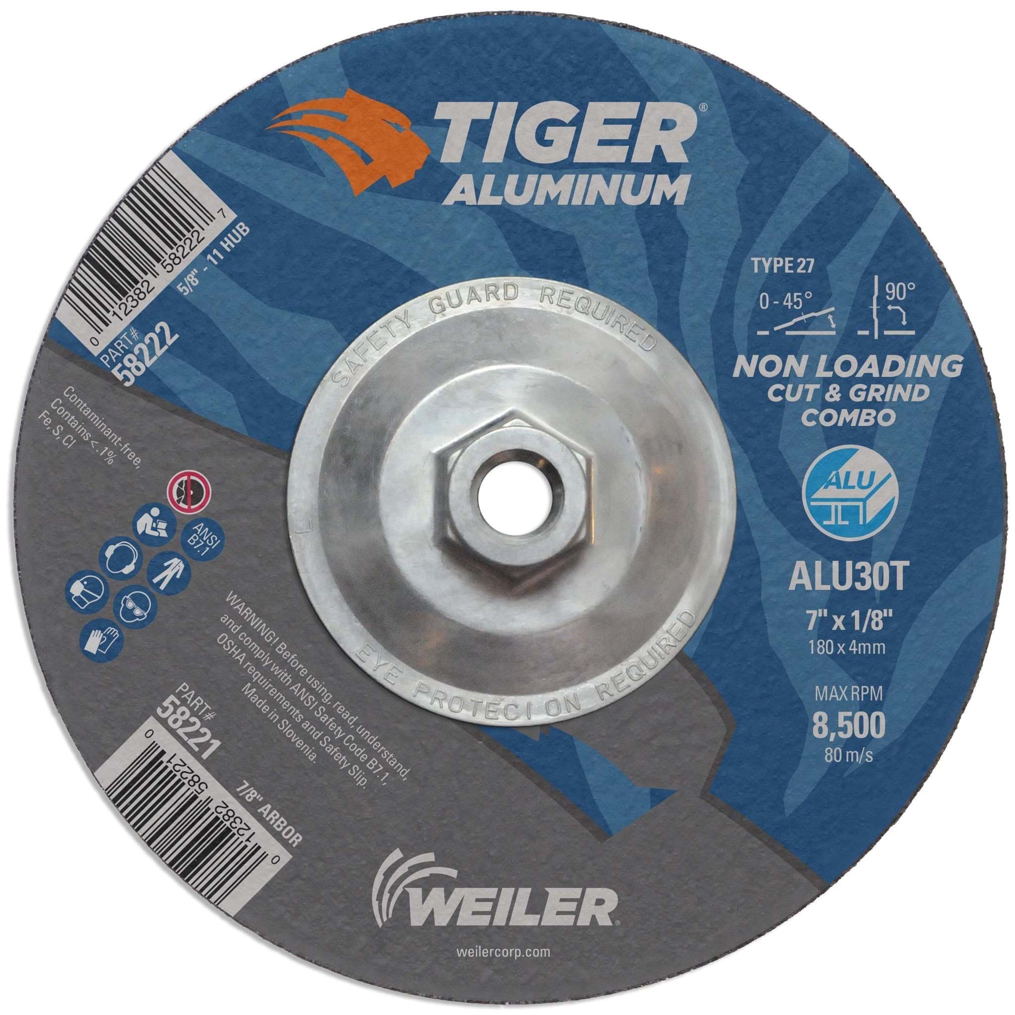 Picture of 7 x 1/8 Tiger Aluminum Type 27 Cut/Grind Combo Wheel ALU30T 5/8-11 Nut