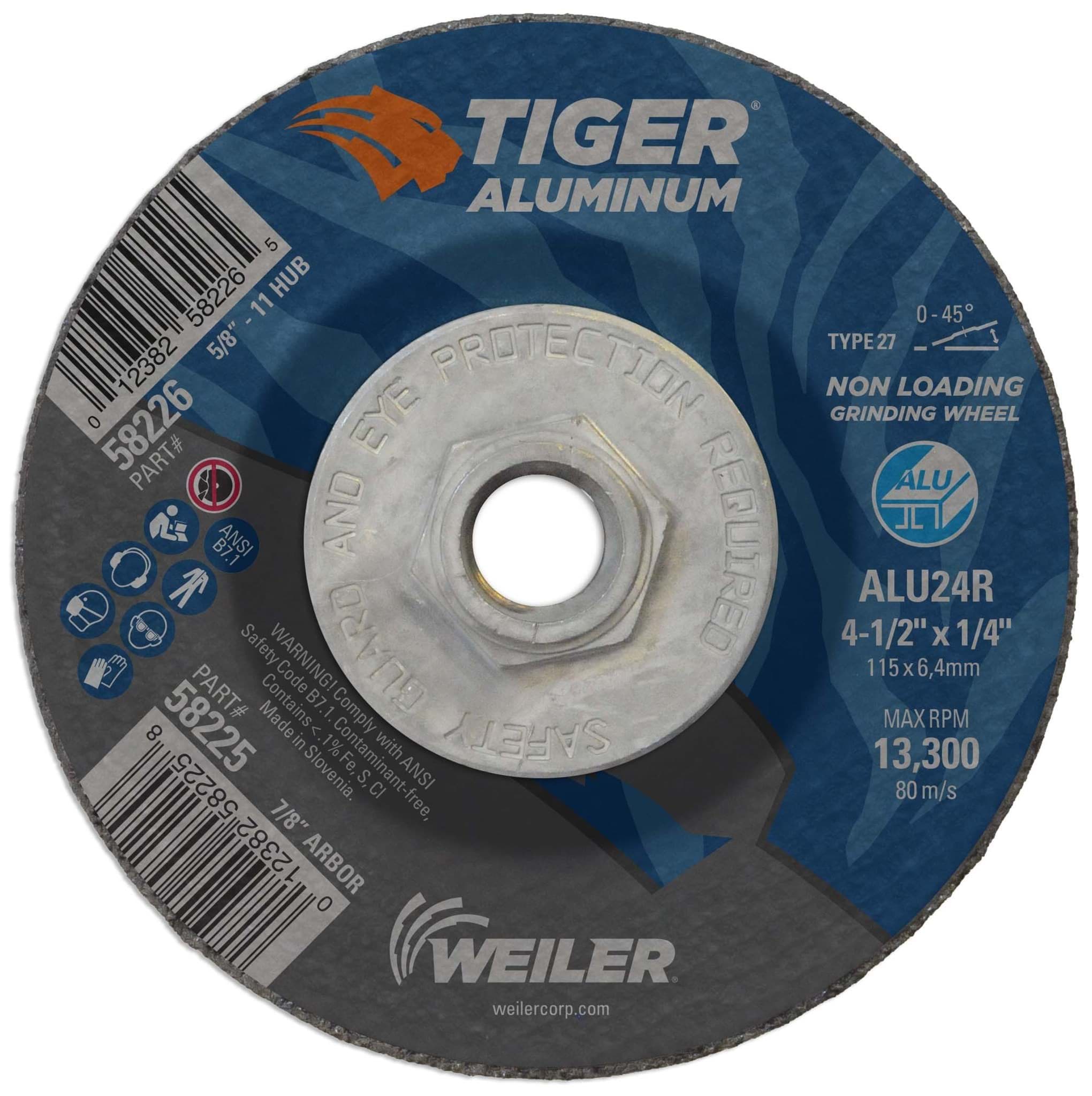 Picture of 4-1/2" x 1/4" Tiger Aluminum Type 27 Grinding Wheel ALU24R 5/8-11 Nut