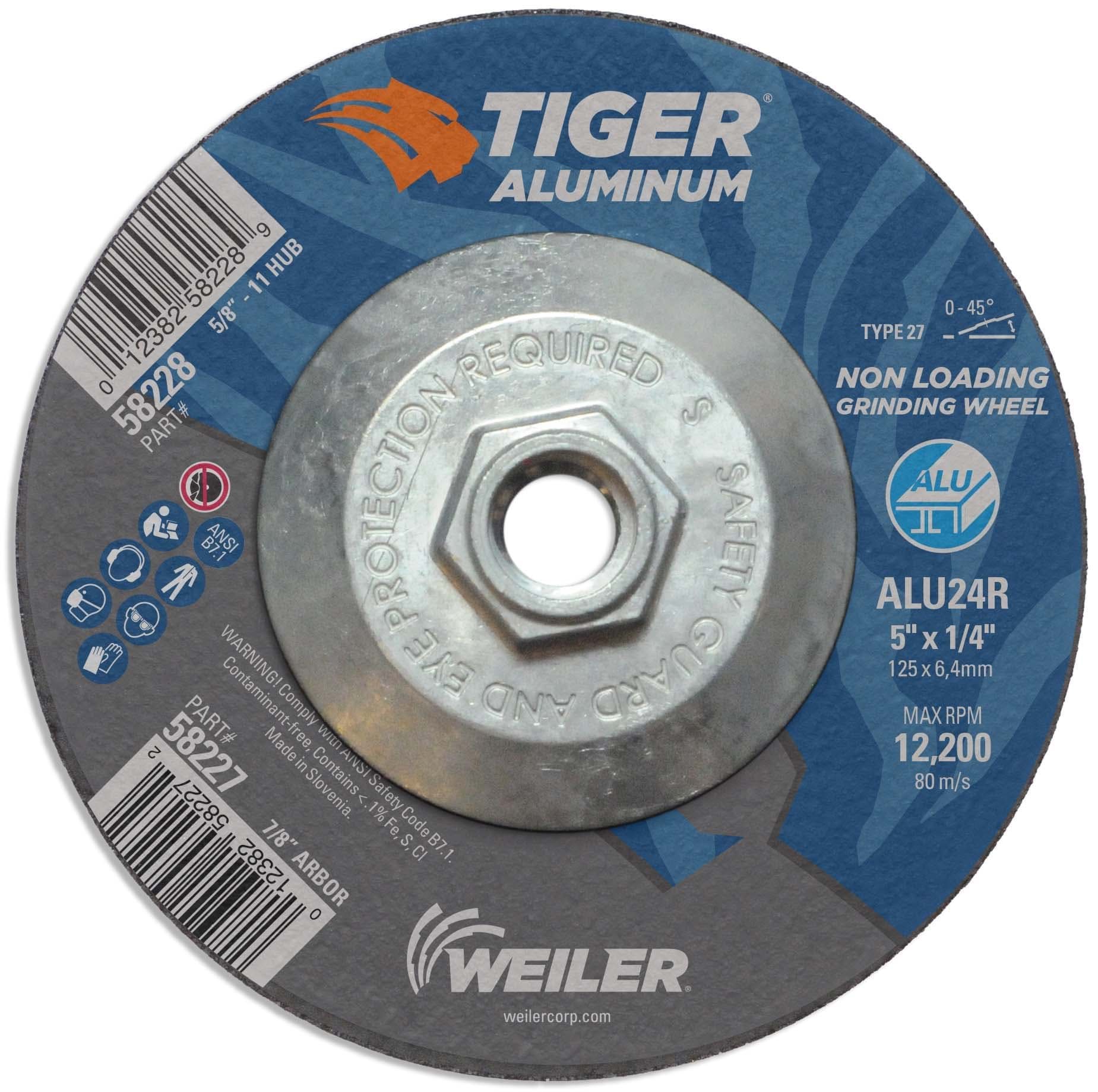 Picture of 5" x 1/4" Tiger Aluminum Type 27 Grinding Wheel ALU24R 5/8-11 Nut