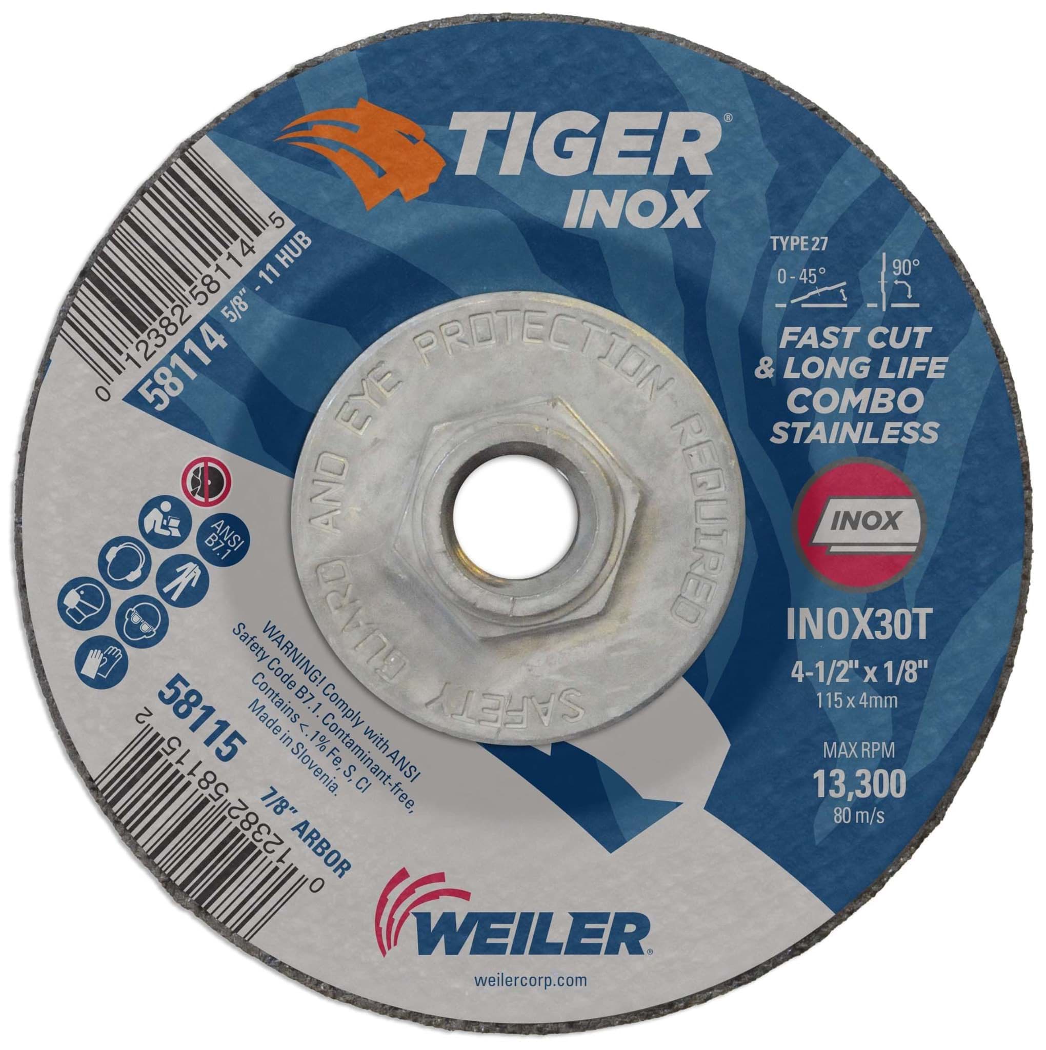 Picture of 4-1/2" x 1/8" TIGER INOX Type 27 Cut/Grind Combo Wheel, INOX30T, 5/8"-11 Nut