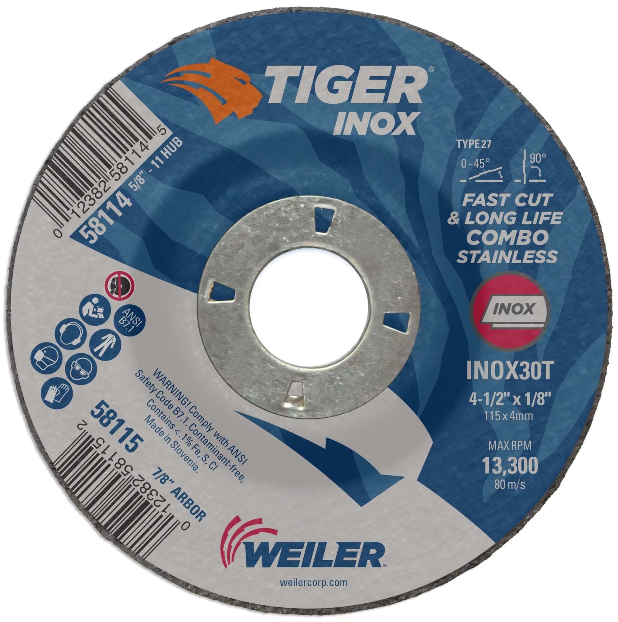 Picture of 4-1/2" x 1/8" TIGER INOX Type 27 Cut/Grind Combo Wheel, INOX30T, 7/8" Arbor Hole
