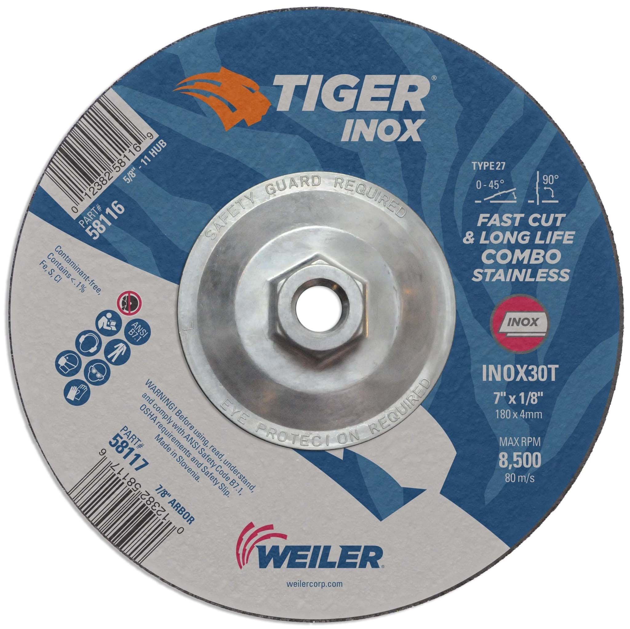 Picture of 7" x 1/8" TIGER INOX Type 27 Cut/Grind Combo Wheel, INOX30T, 5/8"-11 Nut