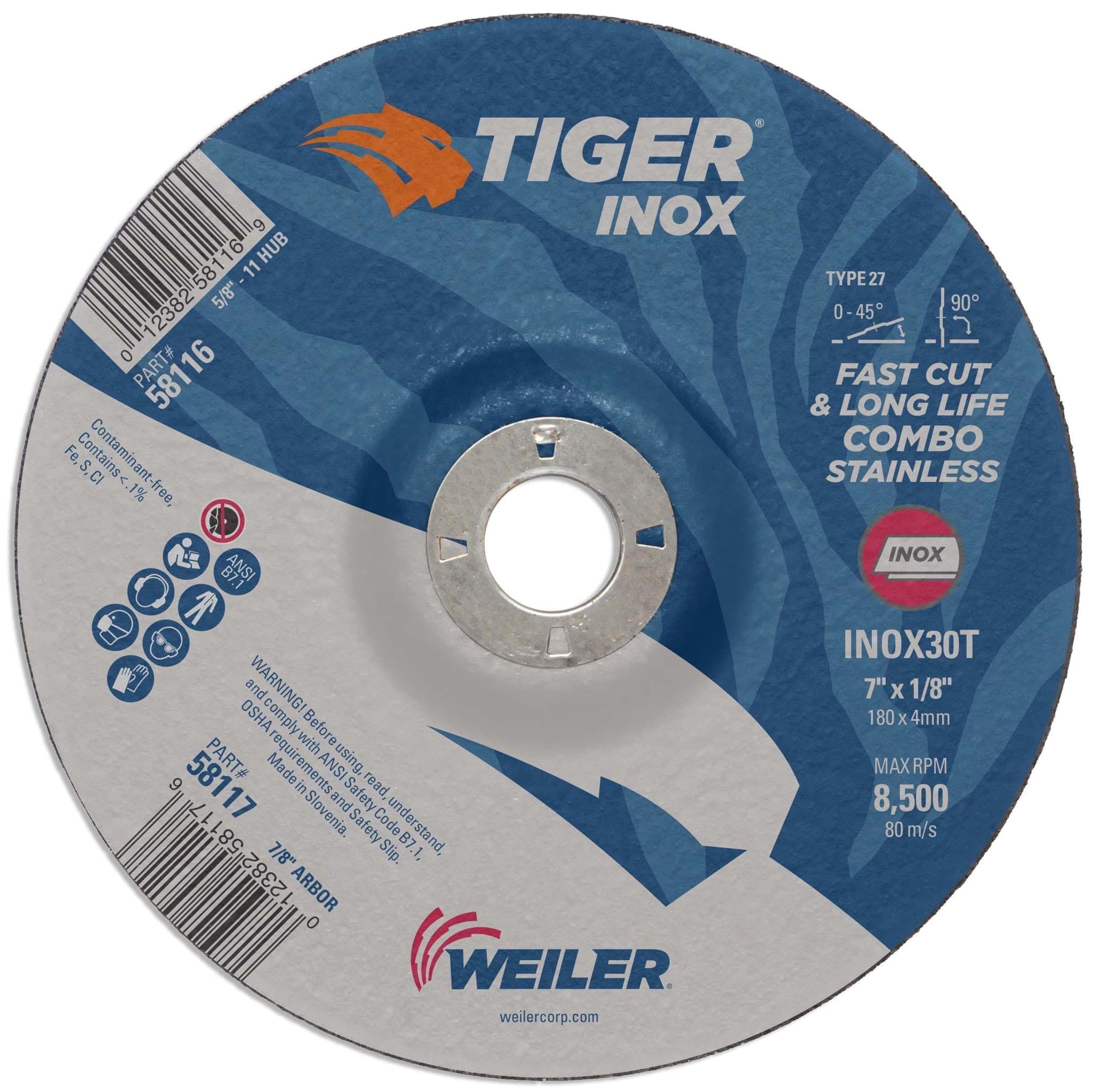 Picture of 7" x 1/8" TIGER INOX Type 27 Cut/Grind Combo Wheel, INOX30T, 7/8" Arbor Hole
