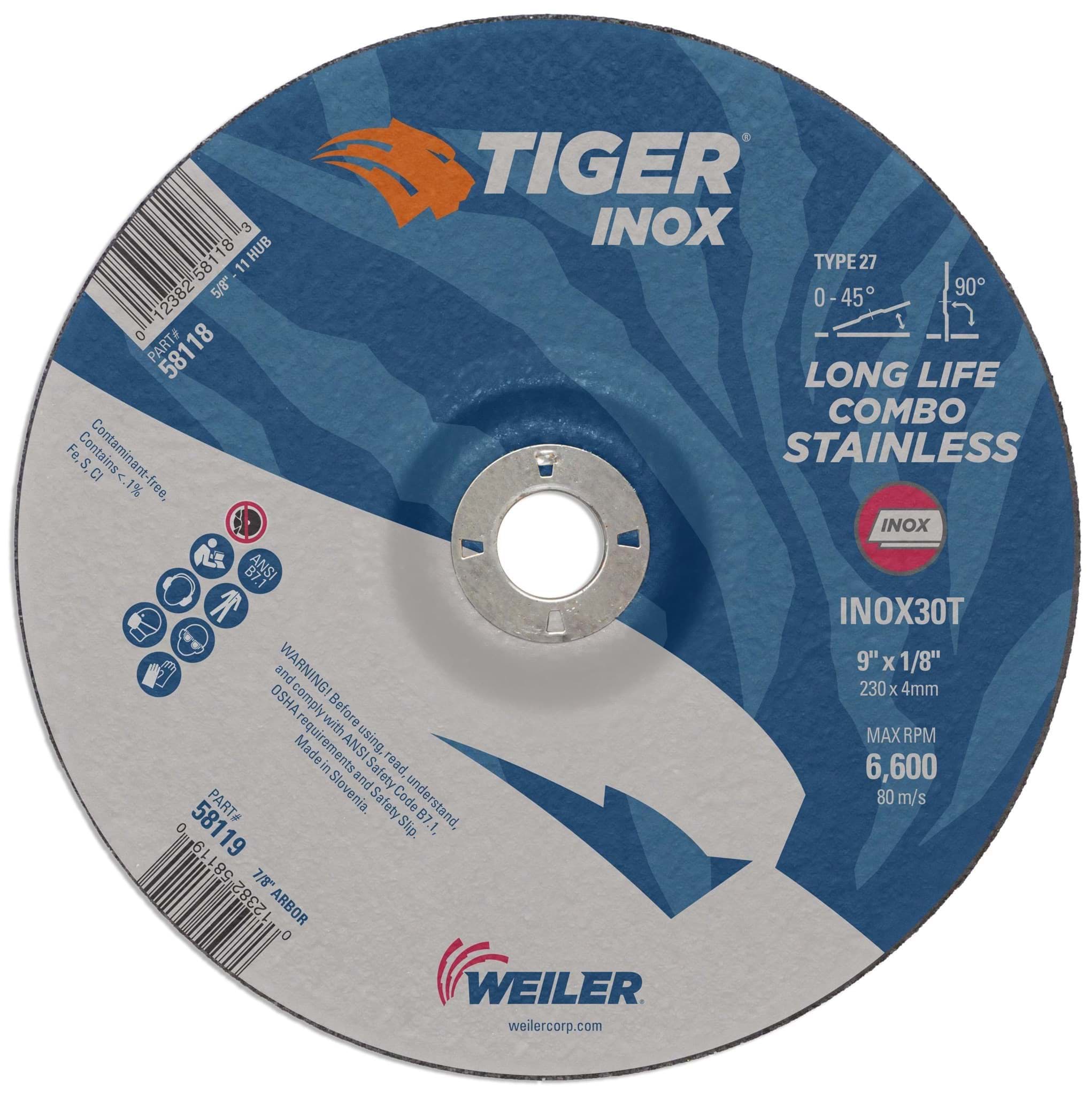 Picture of 9" x 1/8" TIGER INOX Type 27 Cut/Grind Combo Wheel, INOX30T, 7/8" Arbor Hole