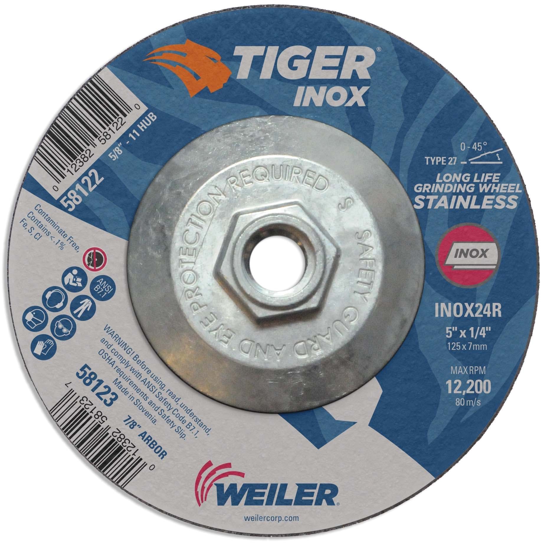 Picture of 5" x 1/4" TIGER INOX Type 27 Grinding Wheel, INOX24R, 5/8"-11 Nut