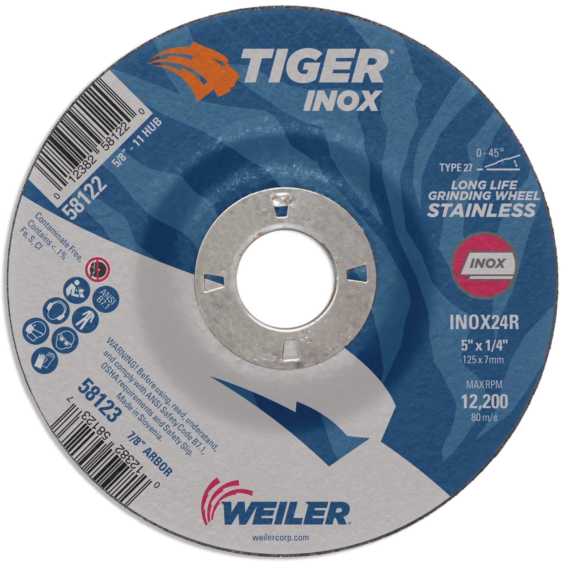 Picture of 5" x 1/4" TIGER INOX Type 27 Grinding Wheel, INOX24R, 7/8" Arbor Hole