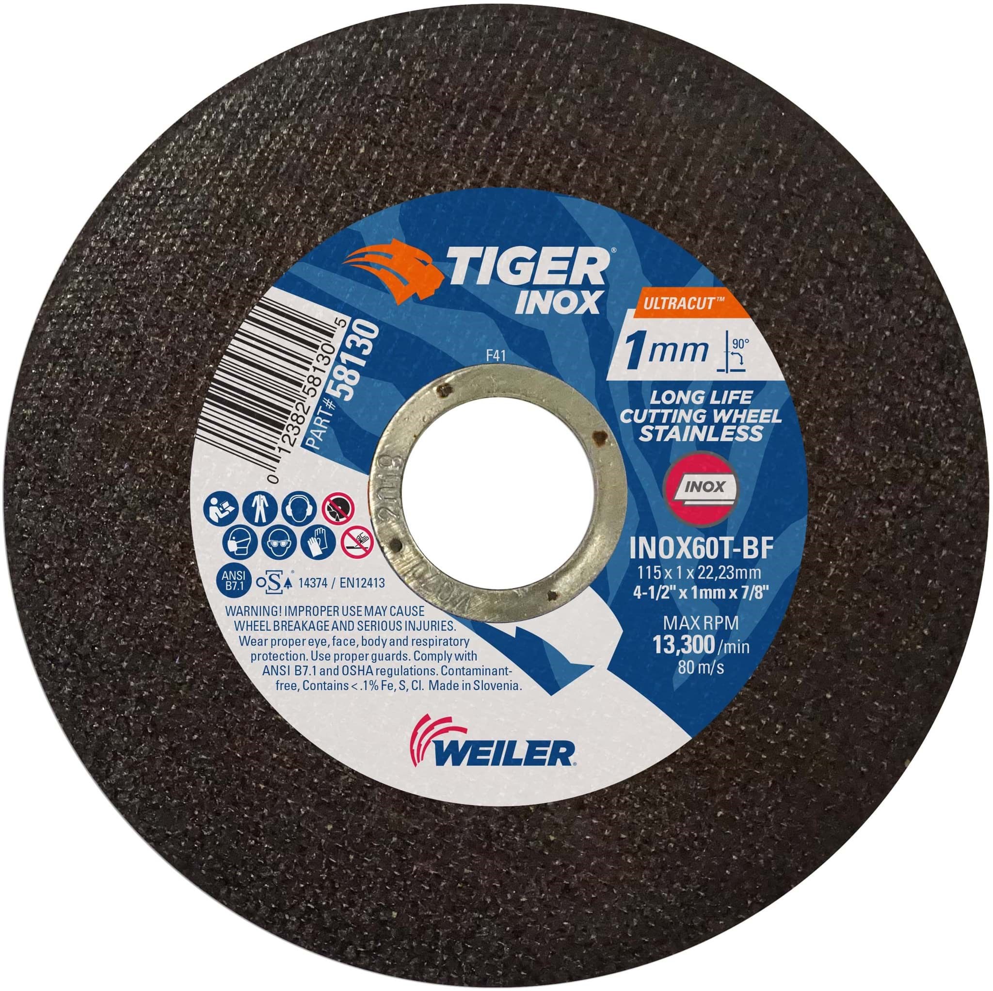 Picture of 4-1/2" x 1mm TIGER INOX ULTRACUT Type 1, INOX60T, 7/8" Arbor Hole