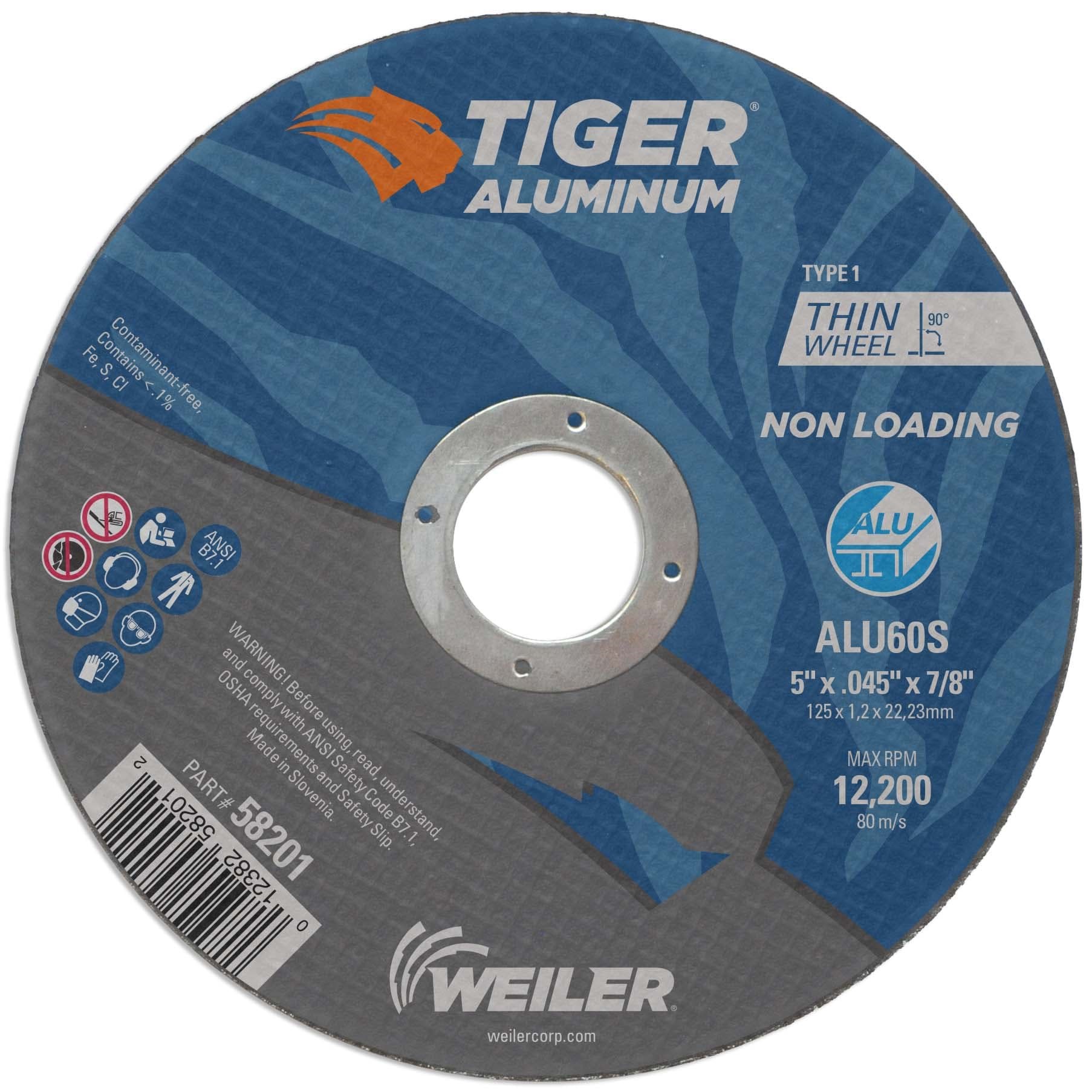 Picture of 5" x .045" Tiger Aluminum Type 1 Cutting Wheel ALU60S 7/8 Arbor Hole