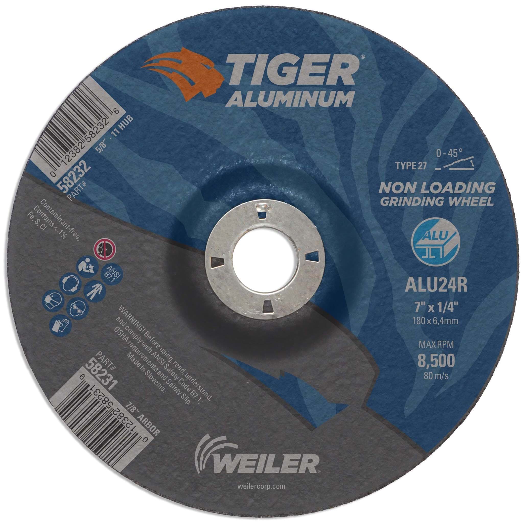 Picture of 7" x 1/4" Tiger Aluminum Type 27 Grinding Wheel ALU24R 7/8 Arbor Hole