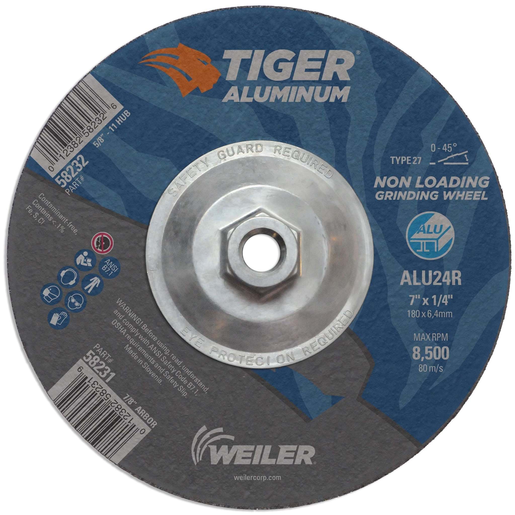 Picture of 7" x 1/4" Tiger Aluminum Type 27 Grinding Wheel ALU24R 5/8-11 Nut