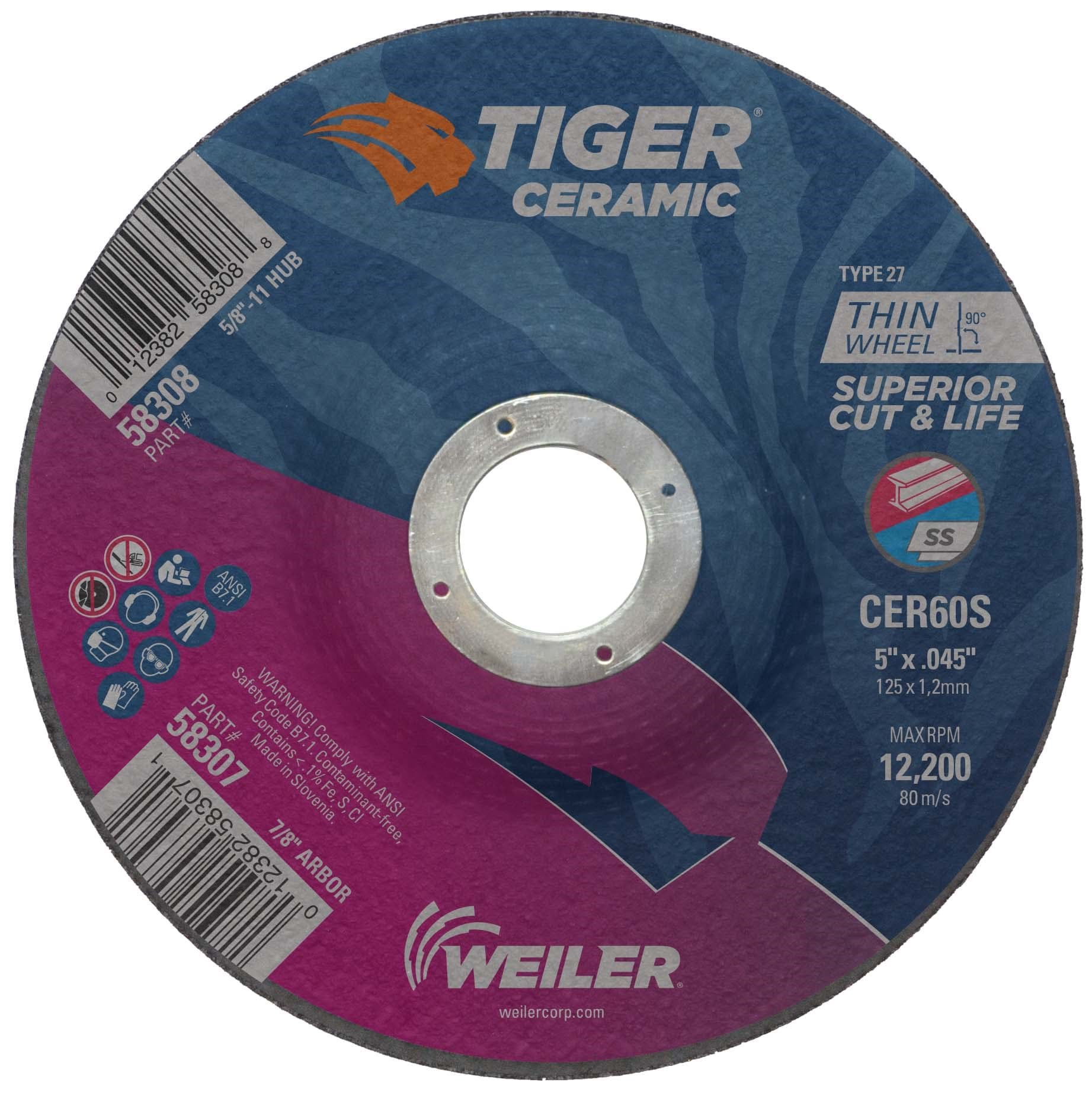 Picture of 5" x .045" Tiger Ceramic Type 27 Cutting Wheel CER60S 7/8 Arbor Hole
