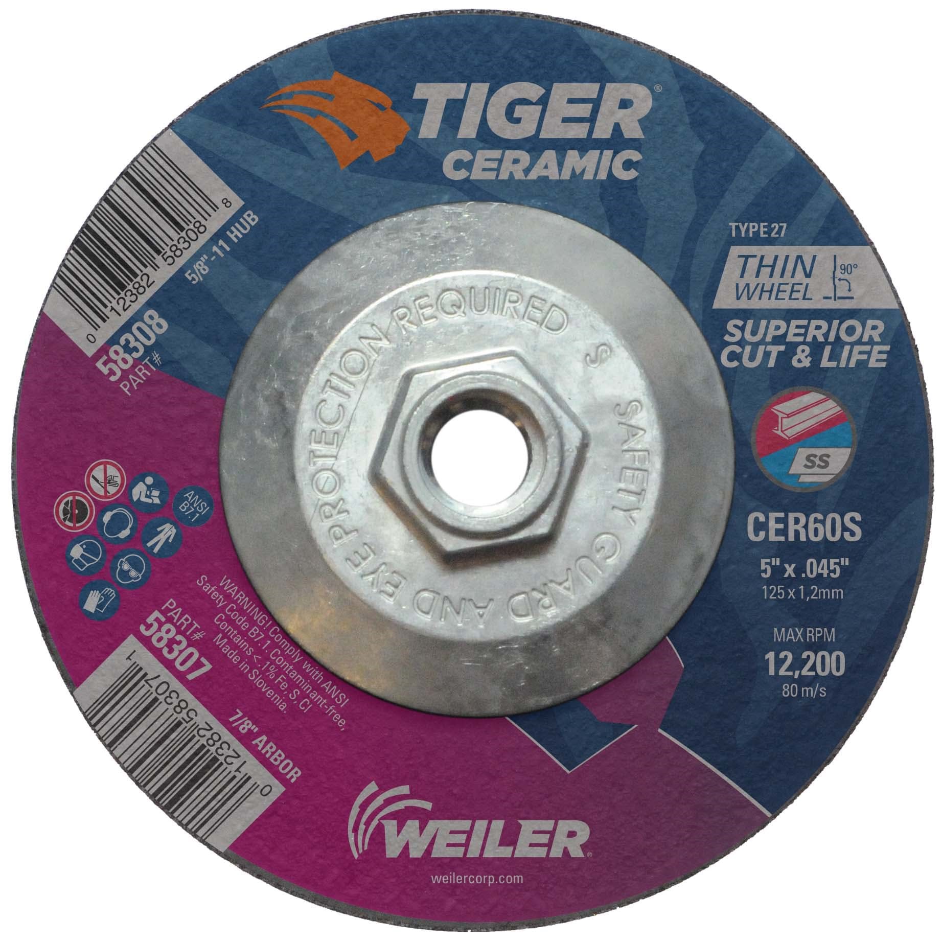 Picture of 5" x .045" Tiger Ceramic Type 27 Cutting Wheel CER60S 5/8-11 Nut