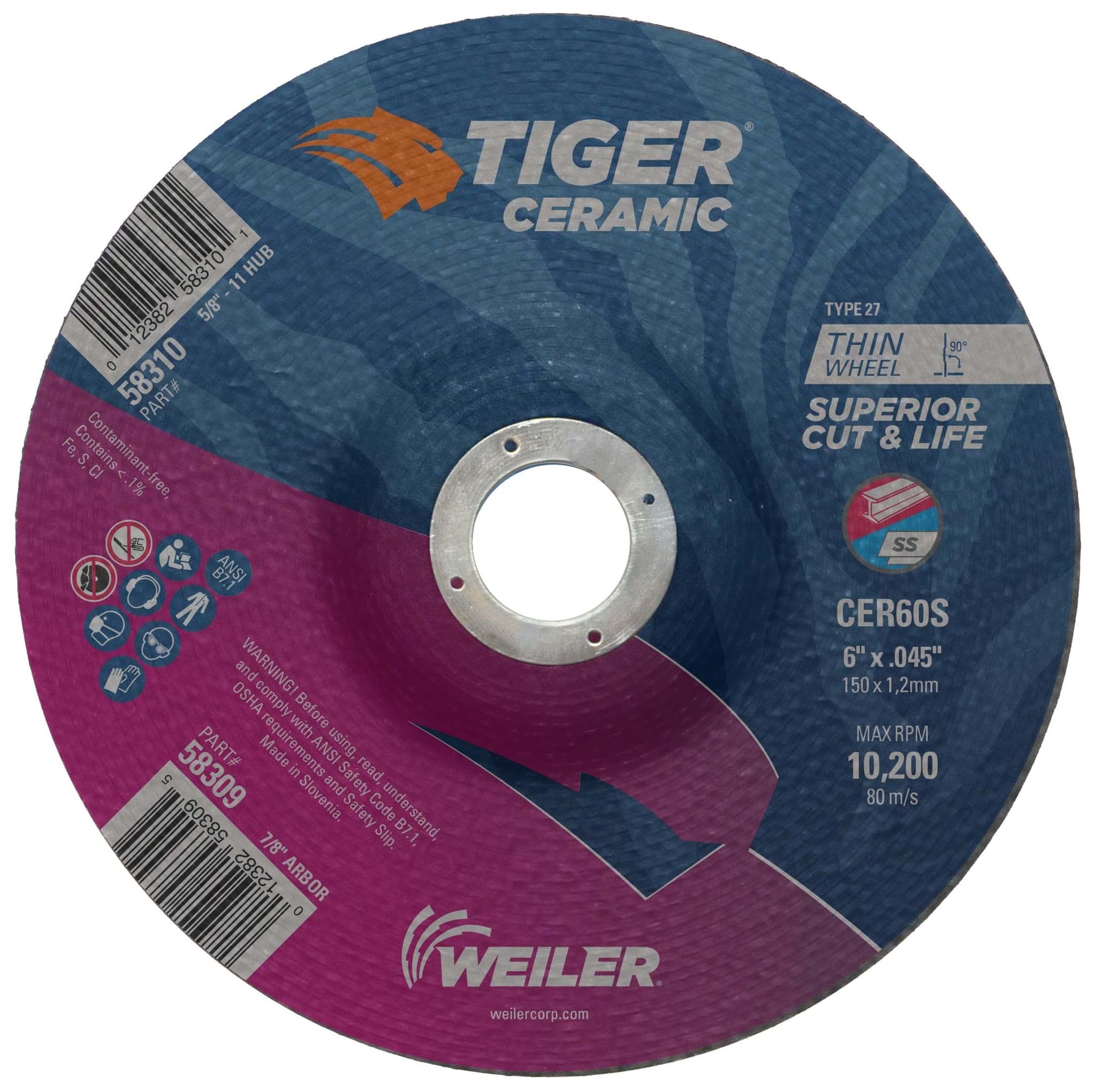 Picture of 6" x .045" Tiger Ceramic Type 27 Cutting Wheel CER60S 7/8 Arbor Hole