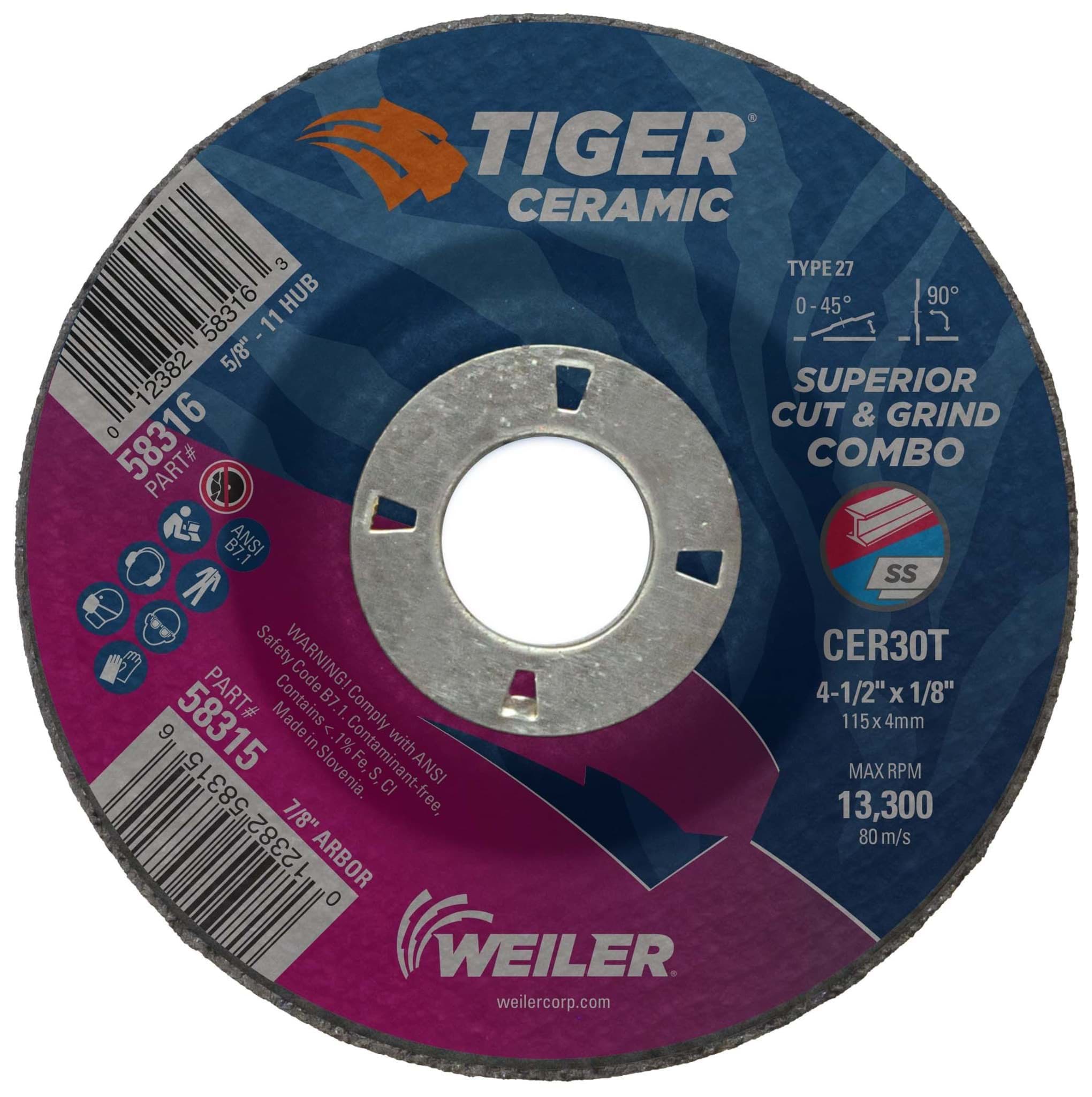 Picture of 4-1/2 x 1/8 Tiger Ceramic Type 27 Cut/Grind Combo Wheel CER30T 7/8 Arbor Hole