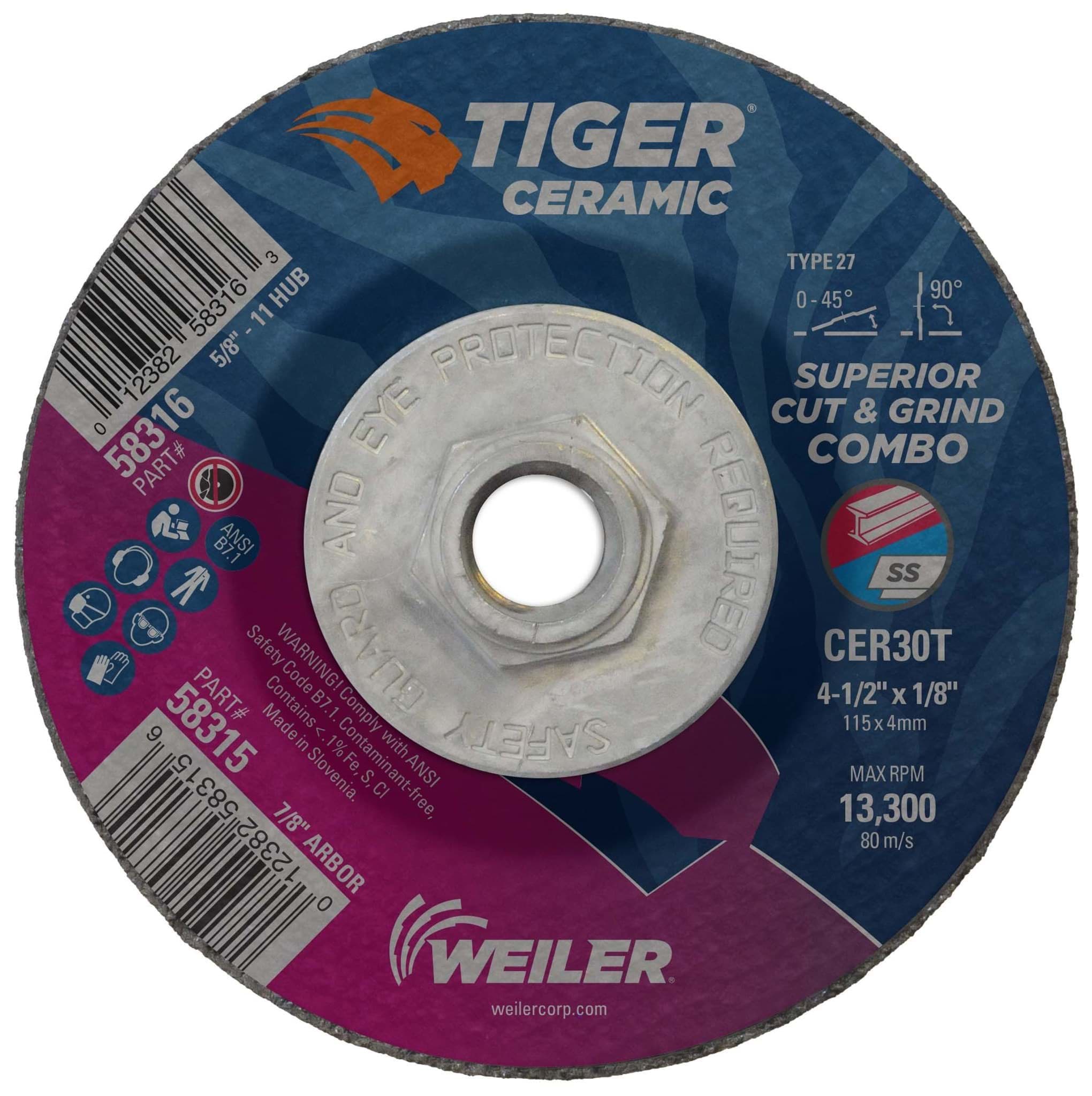 Picture of 4-1/2 x 1/8 Tiger Ceramic Type 27 Cut/Grind Combo Wheel CER30T 5/8-11 Nut