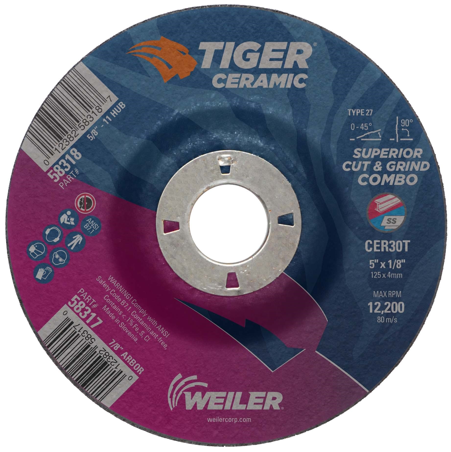 Picture of 5 x 1/8 Tiger Ceramic Type 27 Cut/Grind Combo Wheel CER30T 7/8 Arbor Hole