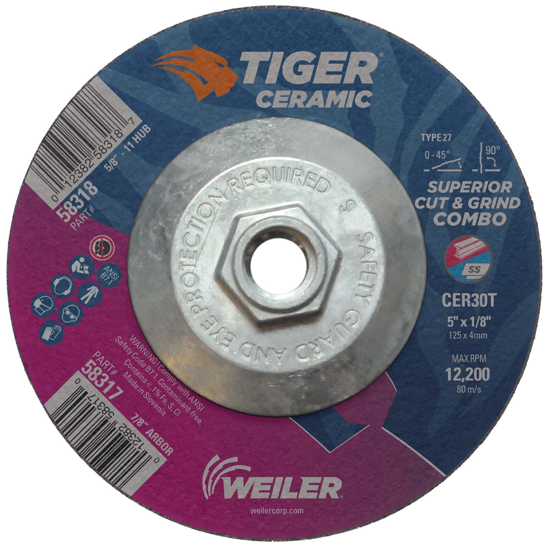 Picture of 5 x 1/8 Tiger Ceramic Type 27 Cut/Grind Combo Wheel CER30T 5/8-11 Nut