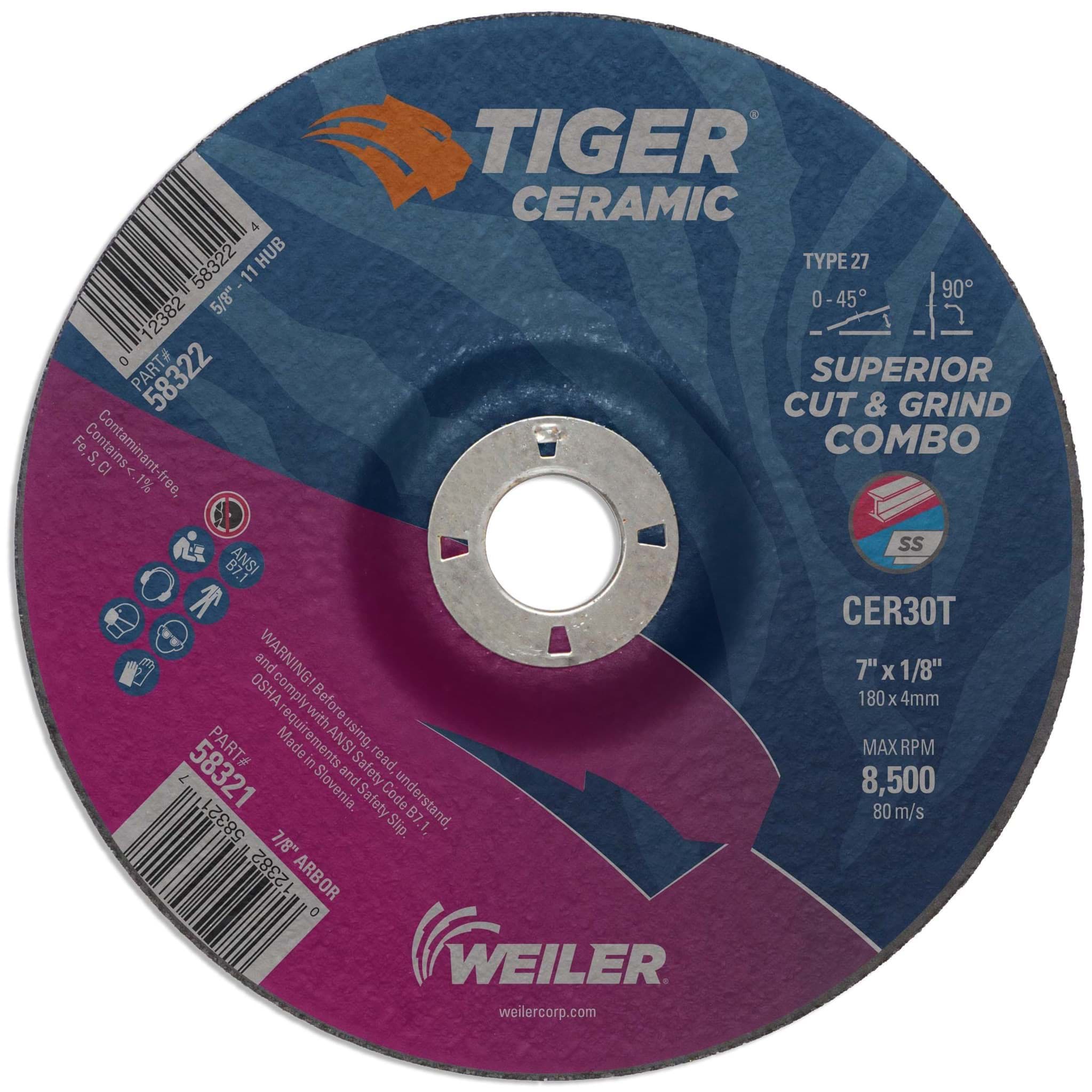 Picture of 7 x 1/8 Tiger Ceramic Type 27 Cut/Grind Combo Wheel CER30T 7/8 Arbor Hole