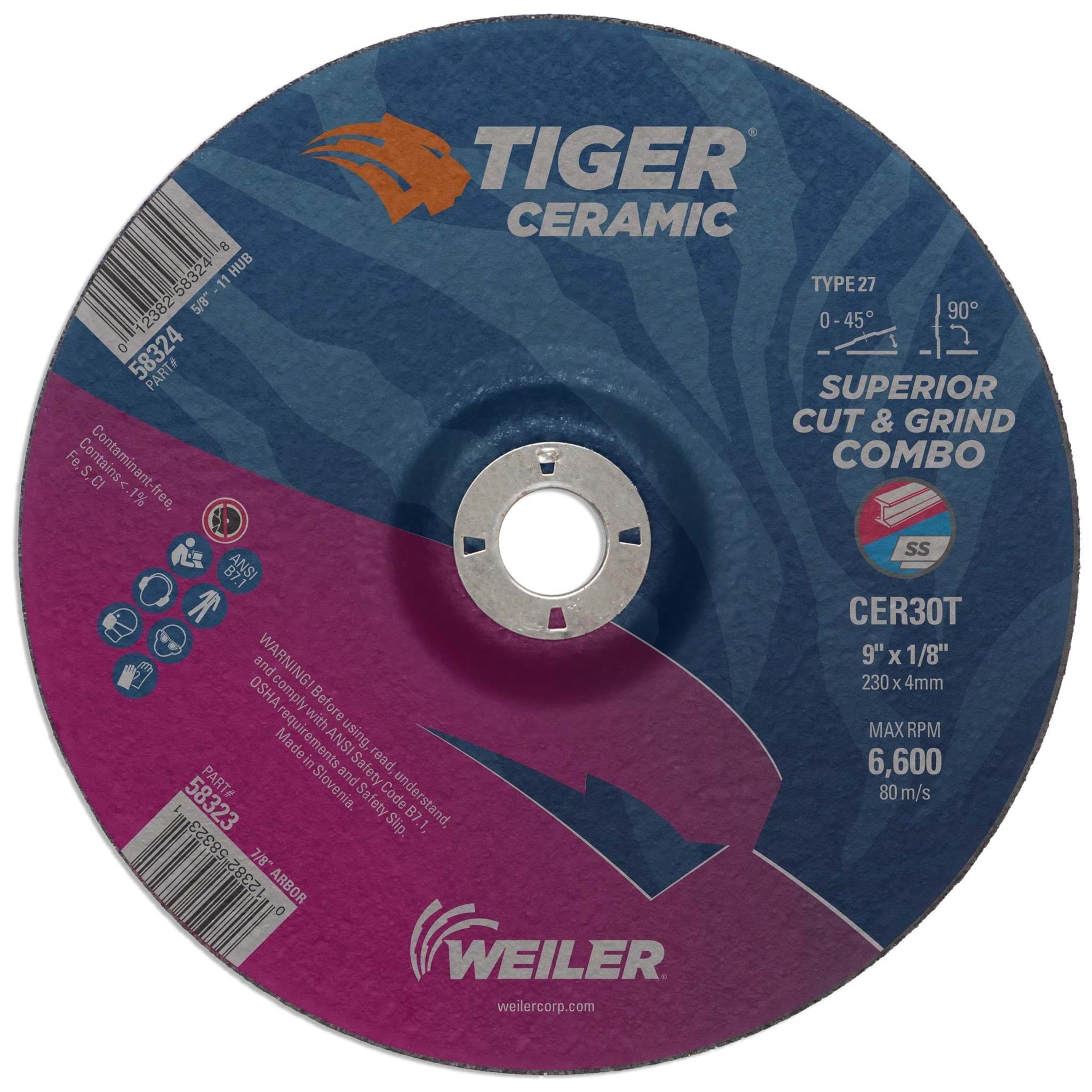Picture of 9 x 1/8 " Tiger Ceramic Type 27 Cut/Grind Combo Wheel CER30T 7/8 Arbor Hole
