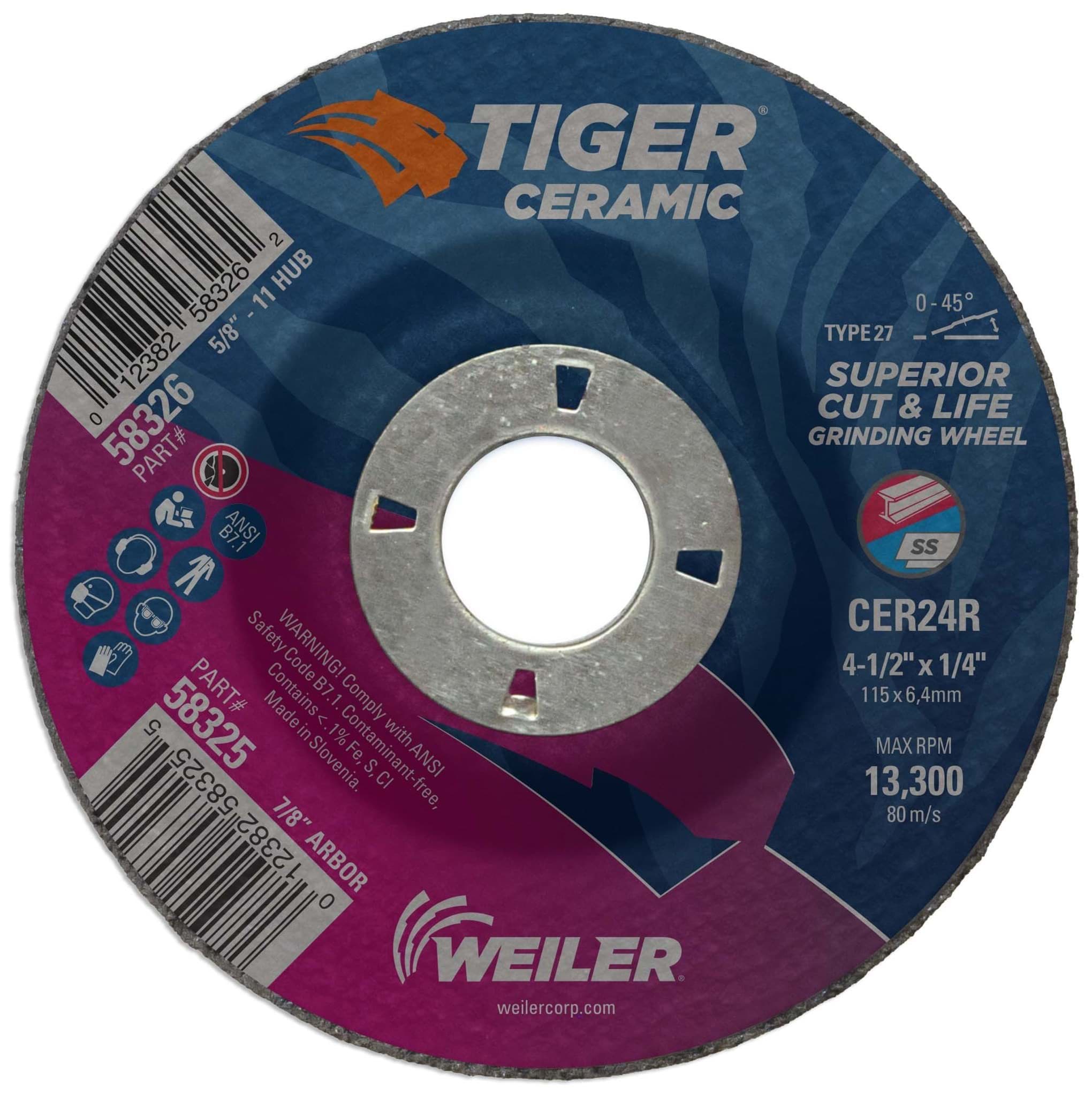 Picture of 4-1/2" x 1/4" Tiger Ceramic Type 27 Grinding Wheel CER24R 7/8 Arbor Hole
