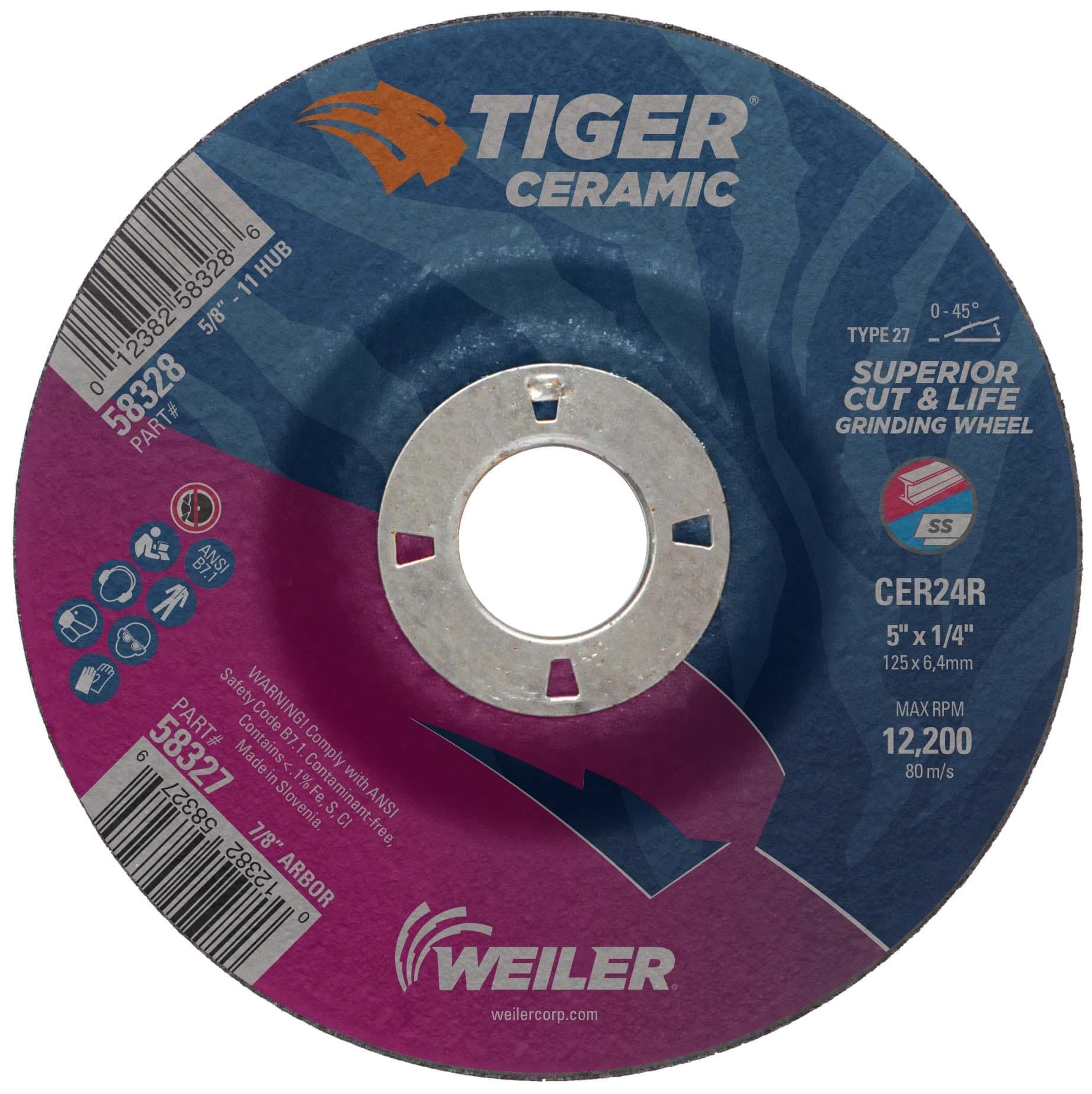 Picture of 5" x 1/4" Tiger Ceramic Type 27 Grinding Wheel CER24R 7/8 Arbor Hole