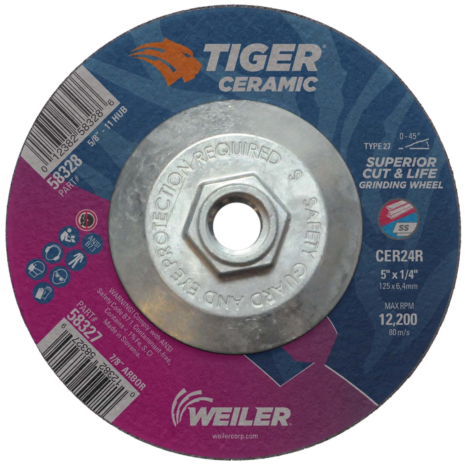 Picture of 5" x 1/4" Tiger Ceramic Type 27 Grinding Wheel CER24R 5/8-11 Nut
