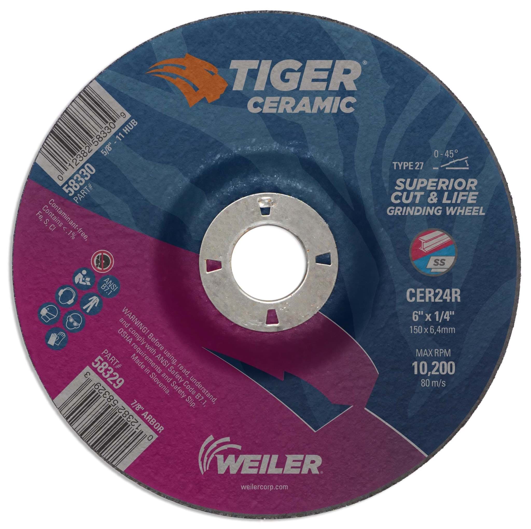 Picture of 6" x 1/4" Tiger Ceramic Type 27 Grinding Wheel CER24R 7/8 Arbor Hole