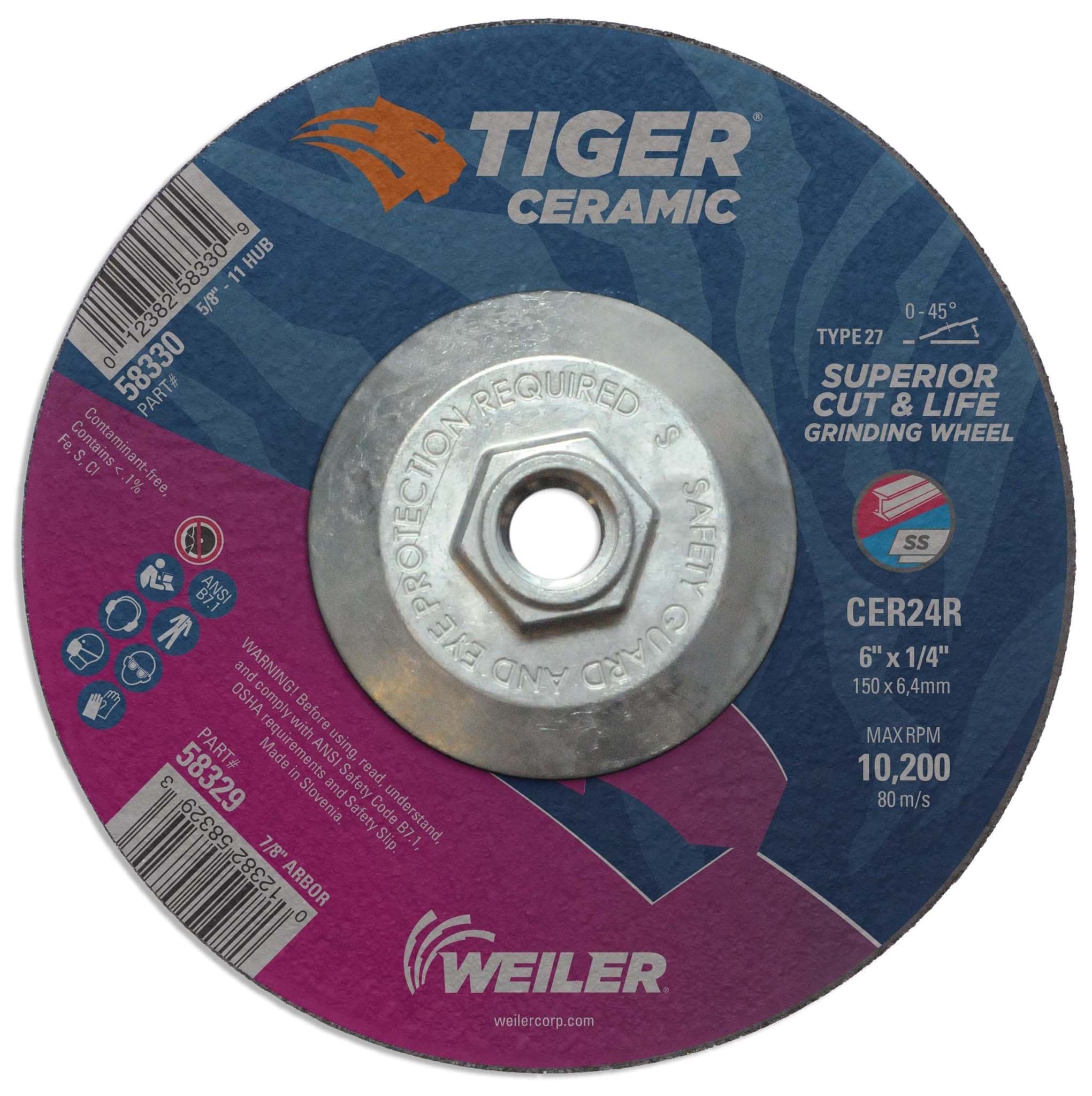 Picture of 6" x 1/4" Tiger Ceramic Type 27 Grinding Wheel CER24R 5/8-11 Nut