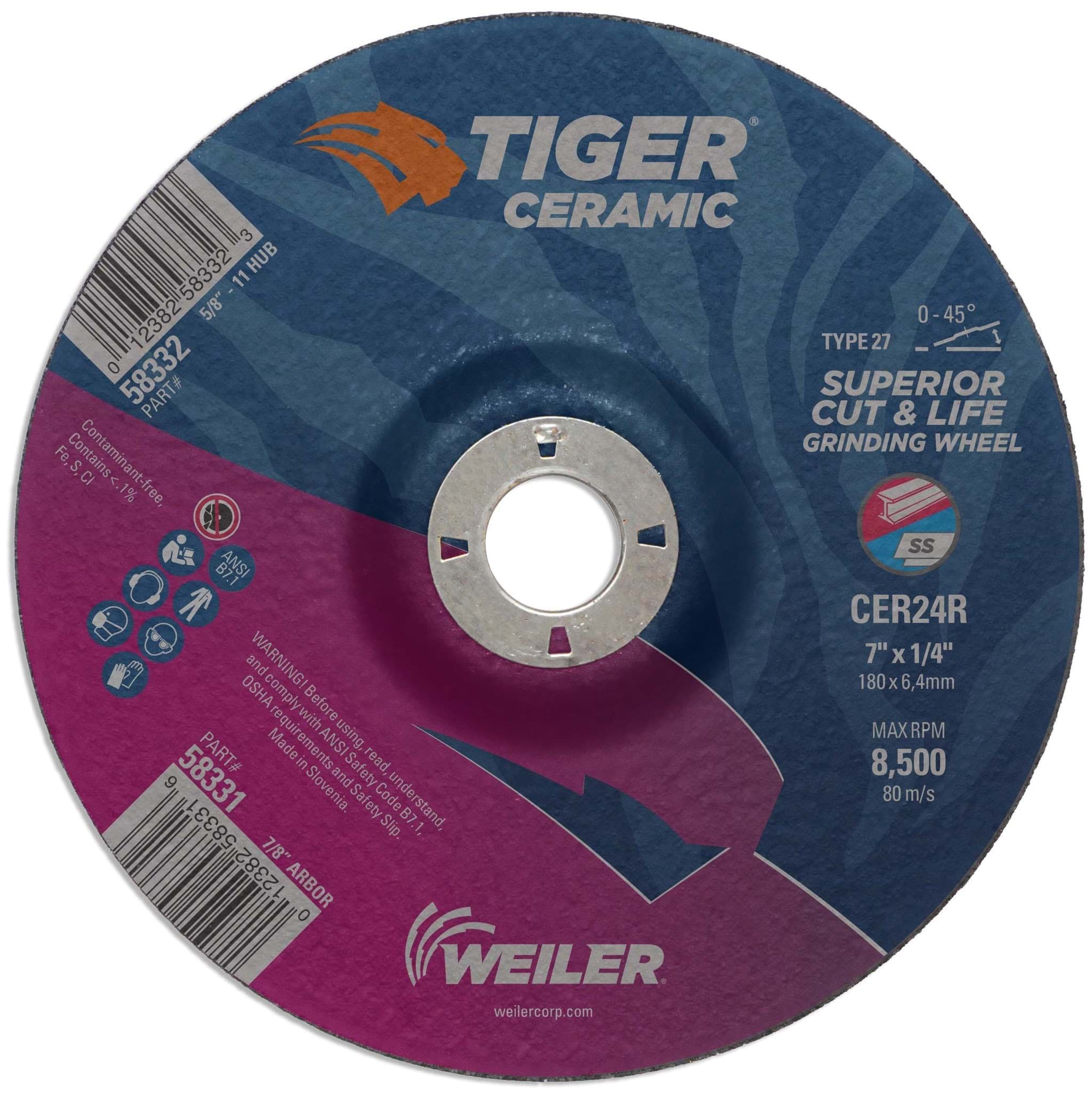 Picture of 7" x 1/4" Tiger Ceramic Type 27 Grinding Wheel CER24R 7/8 Arbor Hole