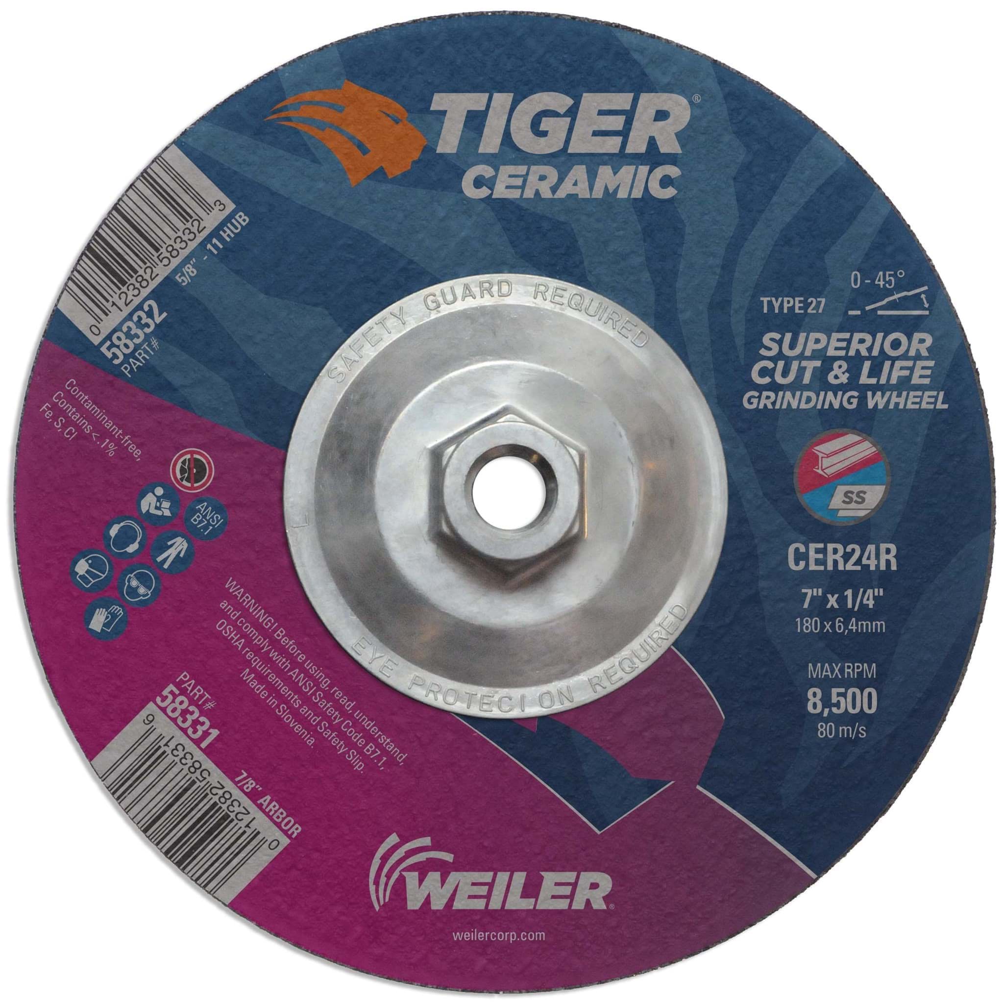 Picture of 7" x 1/4" Tiger Ceramic Type 27 Grinding Wheel CER24R 5/8-11 Nut