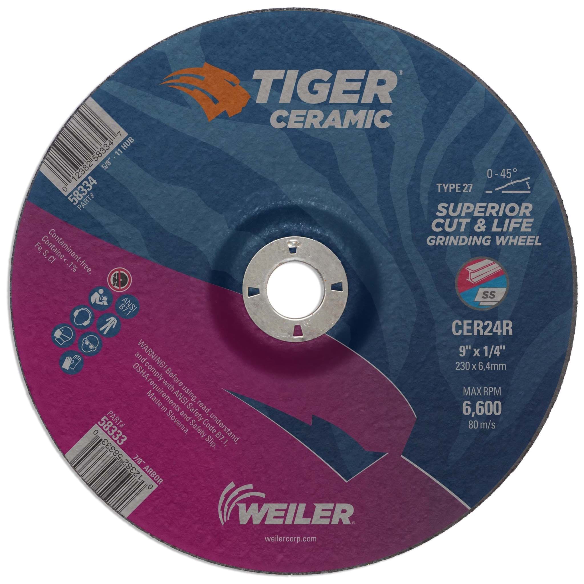 Picture of 9" x 1/4" Tiger Ceramic Type 27 Grinding Wheel CER24R 7/8 Arbor Hole