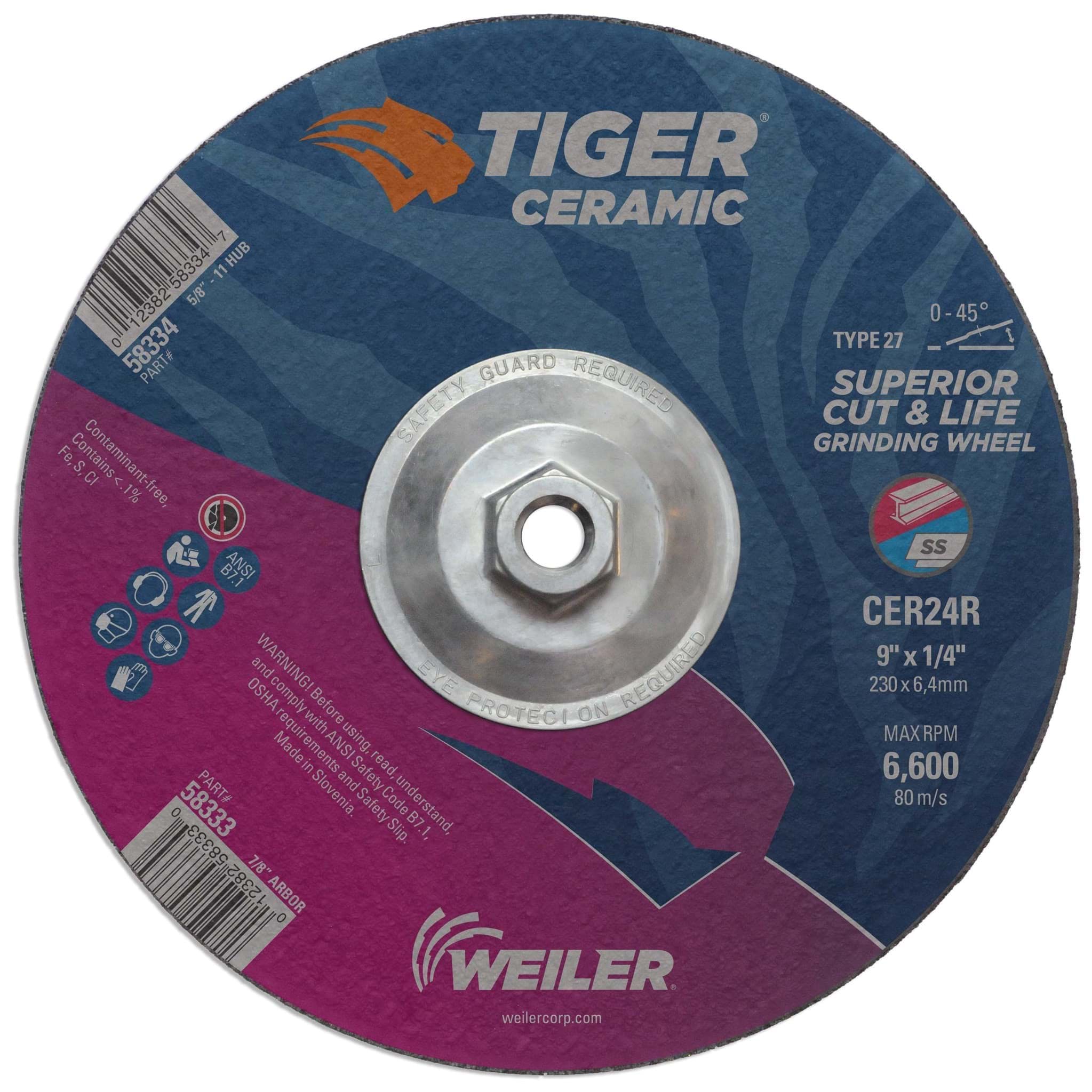 Picture of 9" x 1/4" Tiger Ceramic Type 27 Grinding Wheel CER24R 5/8-11 Nut