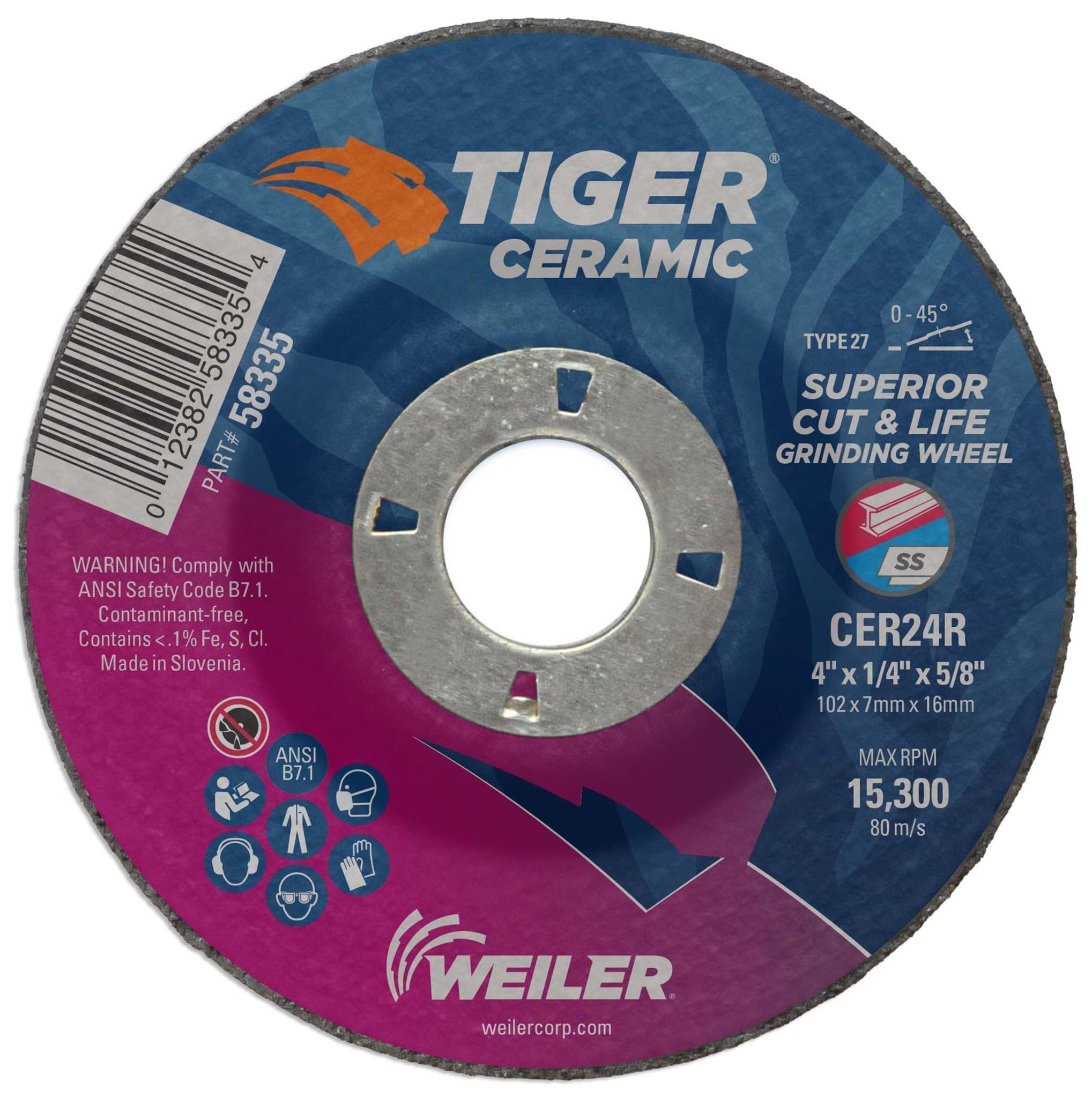 Picture of 4" x 1/4" Tiger Ceramic Type 27 Grinding Wheel CER24R 5/8 Arbor Hole