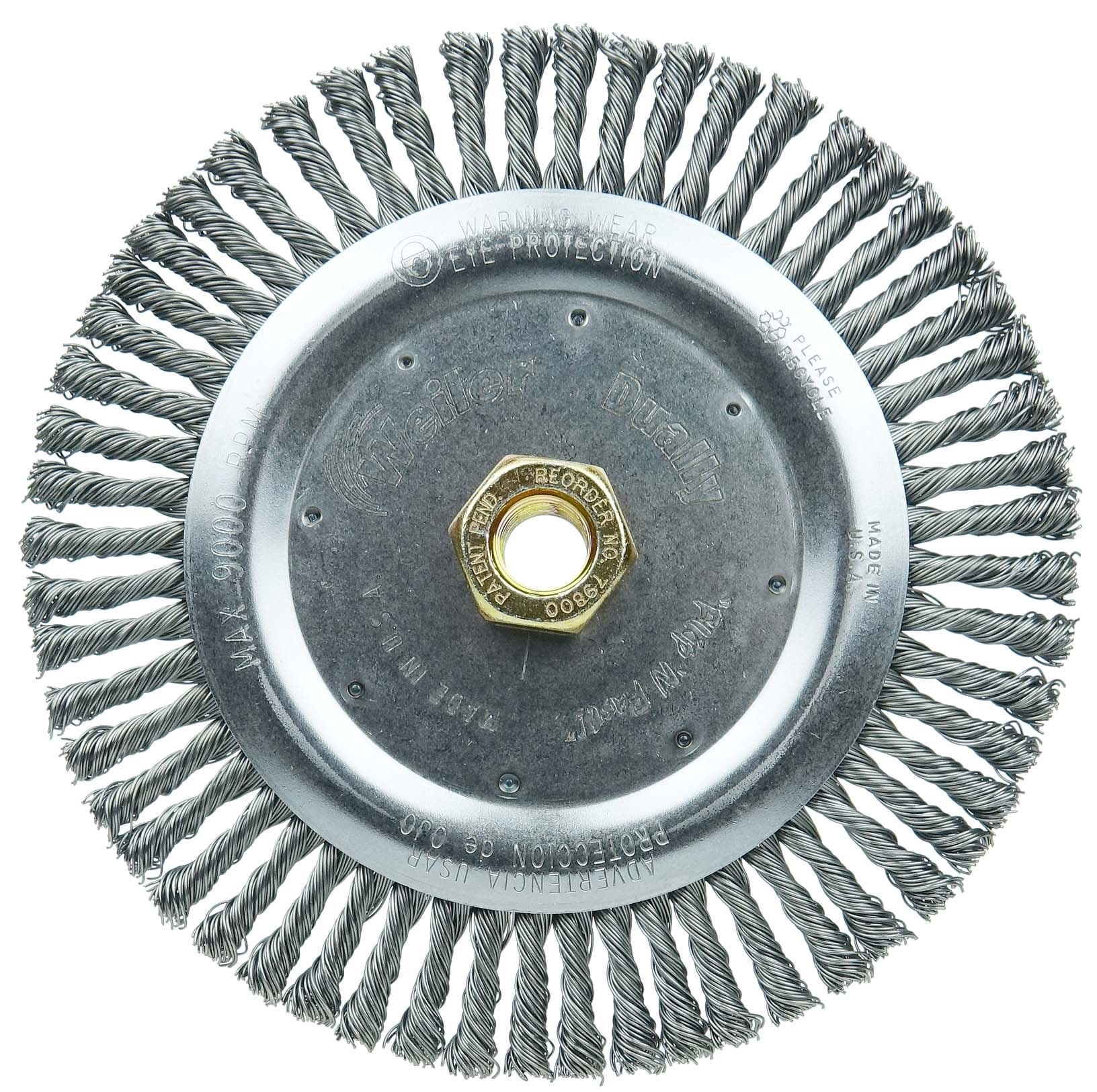 Picture of Dually 7" Root Pass Weld Cleaning Brush, .020" Steel Wire Fill, 5/8"-11 UNC Double-Hex Nut