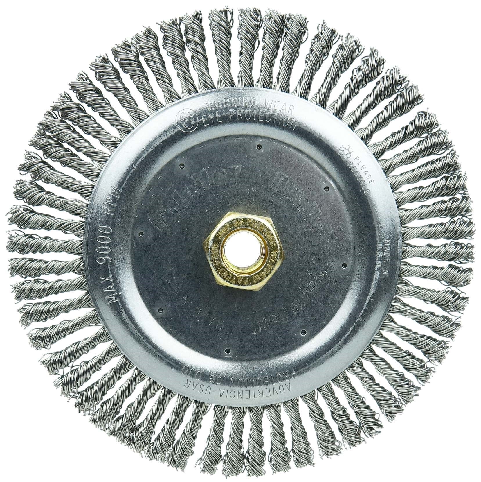 Picture of DUALLY 7" Root Pass Weld Cleaning Brush, .020" Stainless Steel Wire Fill, 5/8"-11UNC Double-Hex Nut