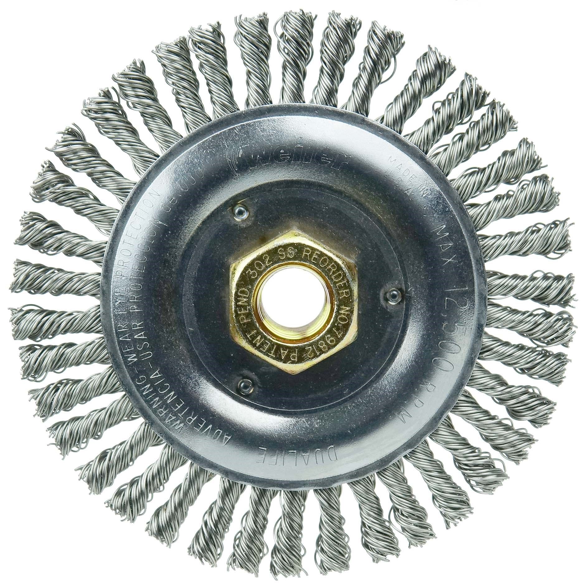 Picture of DUALLY 5" Root Pass Weld Cleaning Brush, .020" Stainless Steel Wire Fill, 5/8"-11UNC Double-Hex Nut