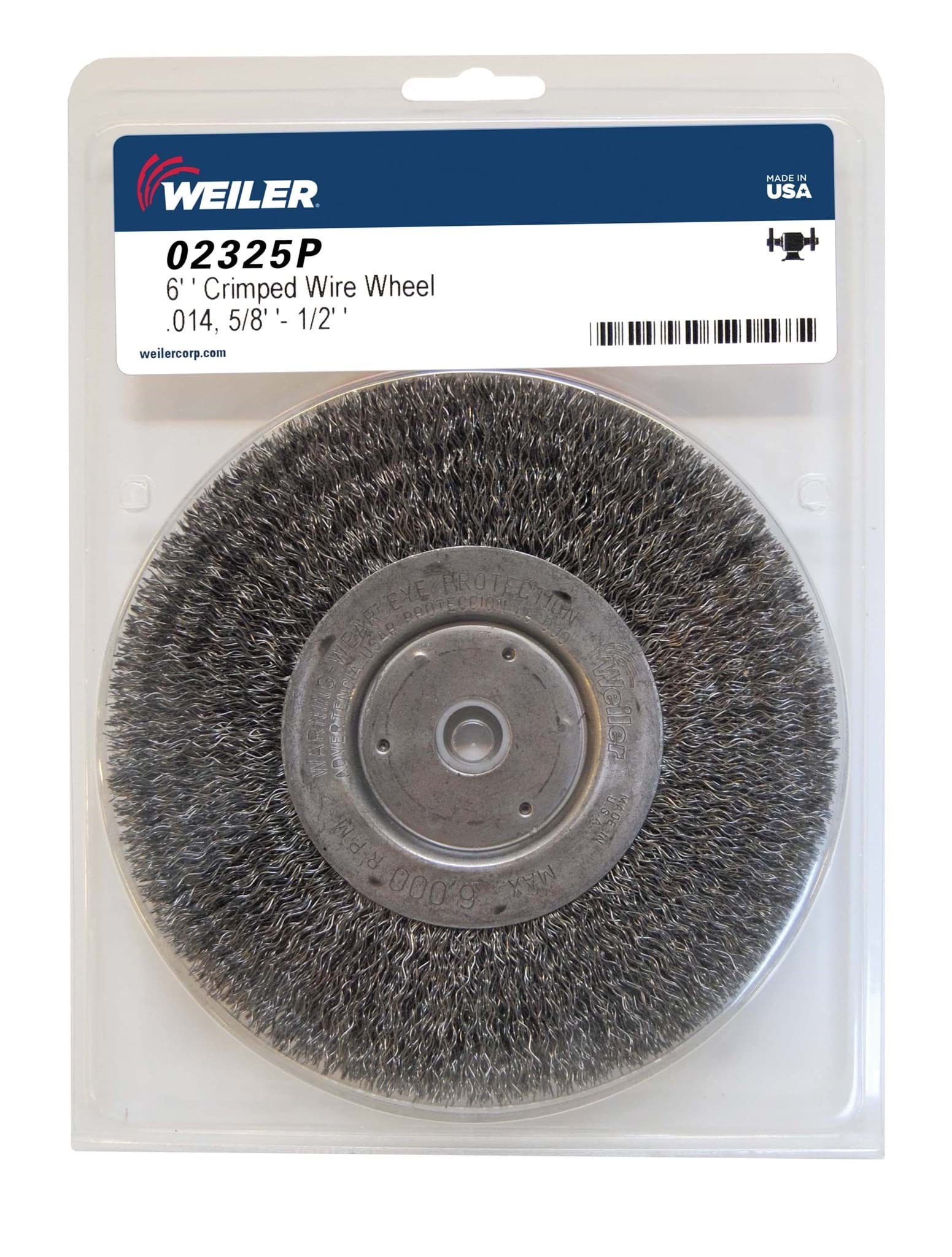 Picture of 6" Medium Face Bench Grinder Wheel, .014" Crimped Steel Wire Fill, 5/8"-1/2" Arbor Hole, Retail Pack