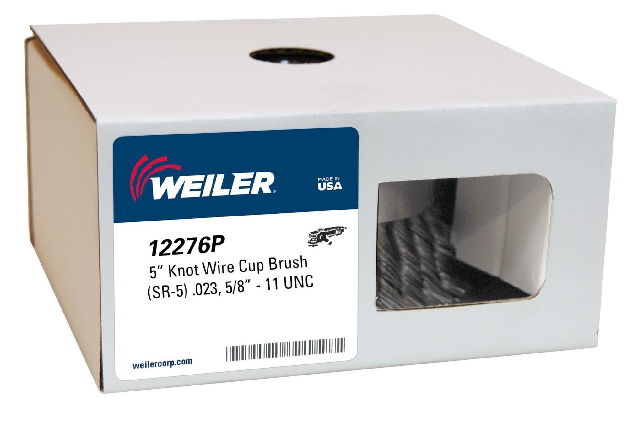 Picture of 5" Single Row Knot Wire Cup Brush, .023" Steel Fill, 5/8"-11 UNC Nut, Retail Pack